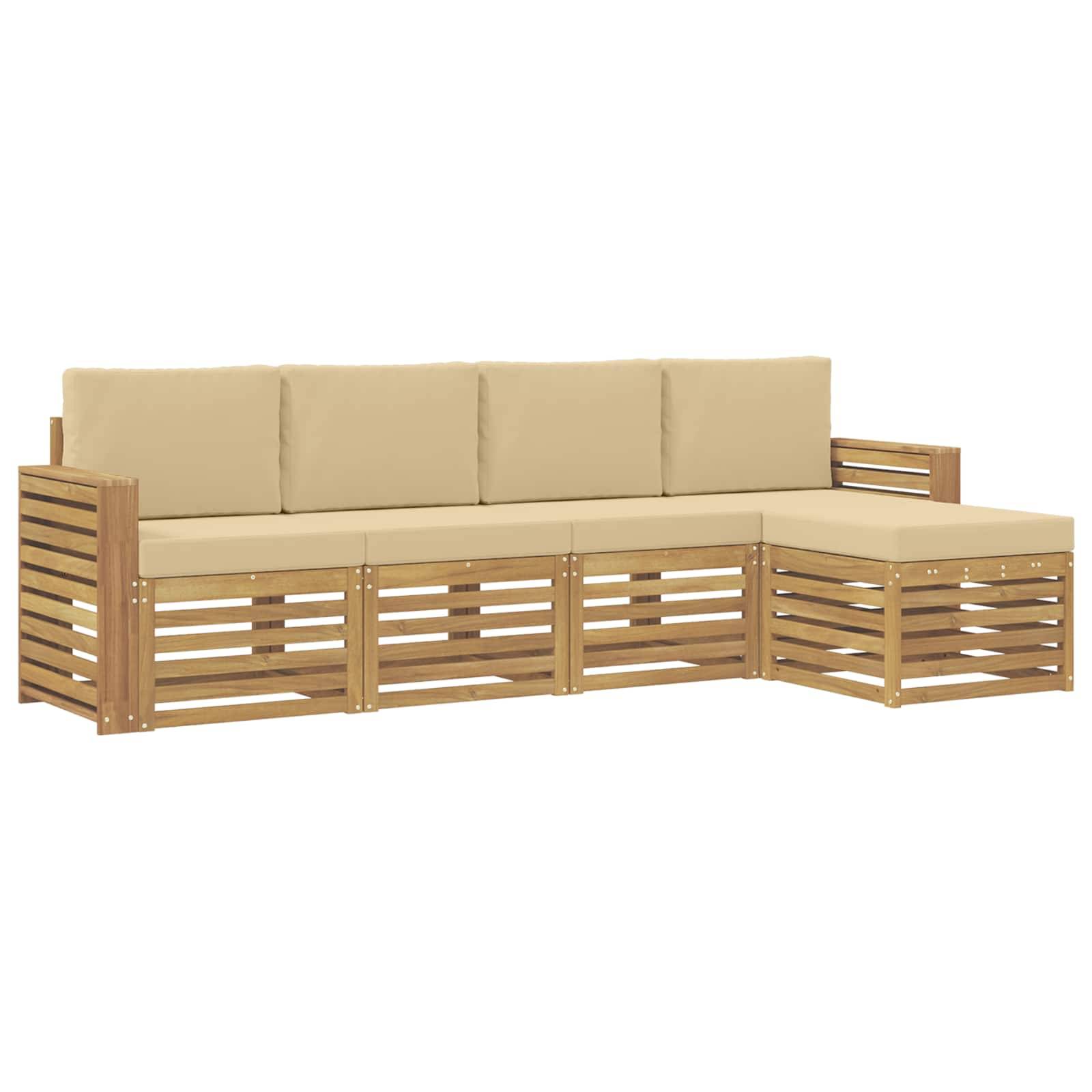 vidaXL Outdoor-Sofagarnitur 5 pcs Weiß und Beige 257 x 122,5 x 73 cm