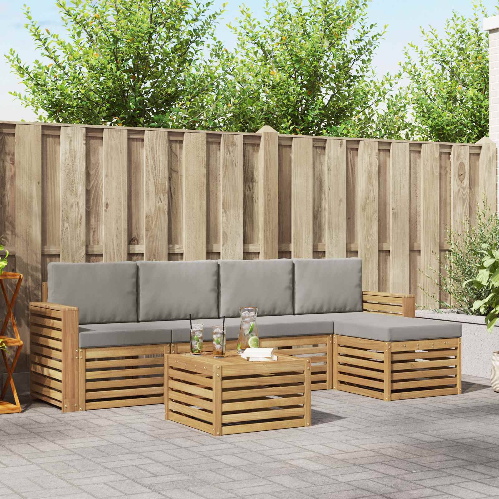 vidaXL Outdoor-Sofagarnitur 6 pcs Weiß und Hellgrau 59 x 59 x 37 cm