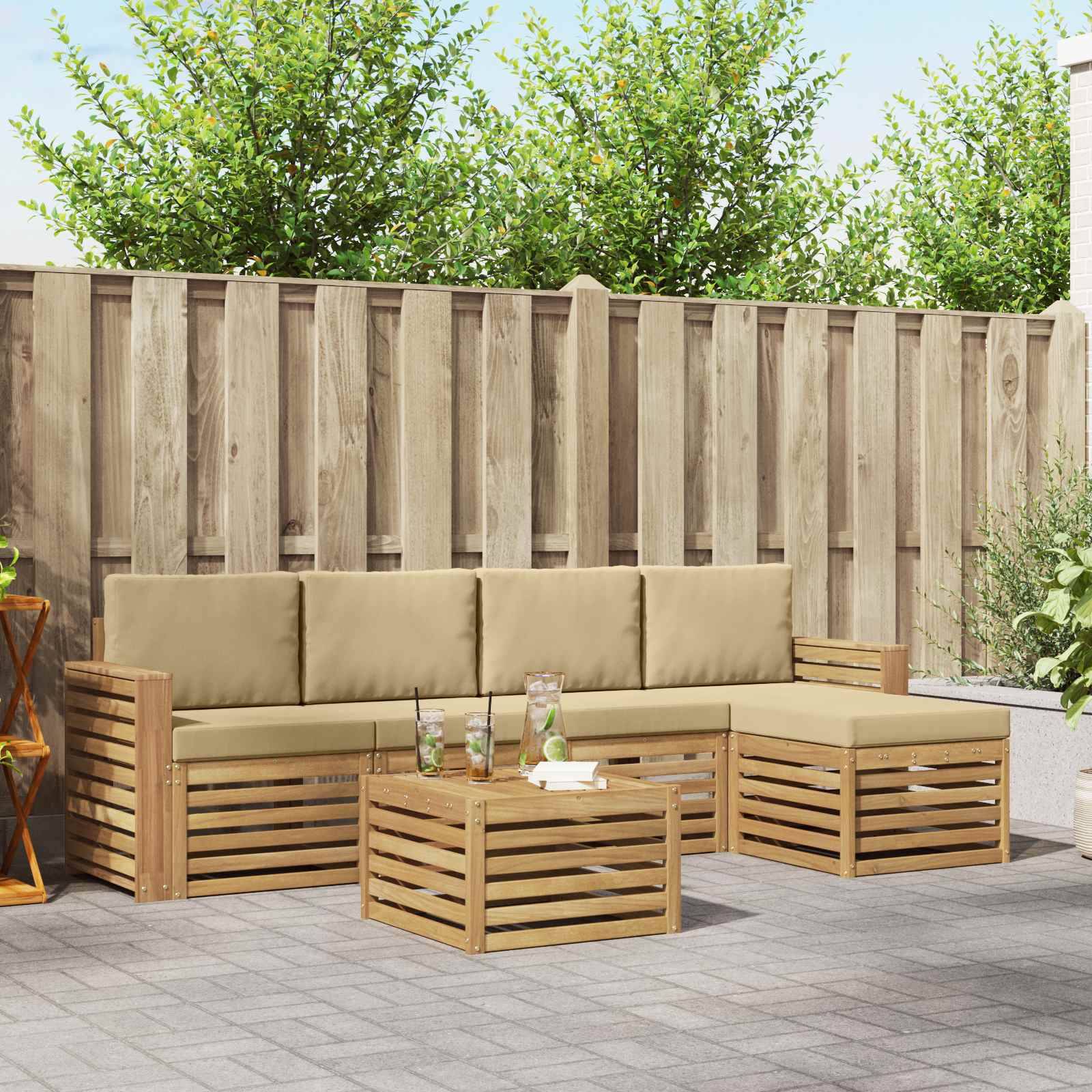 vidaXL Outdoor-Sofagarnitur 6 pcs Weiß und Beige 59 x 59 x 37 cm