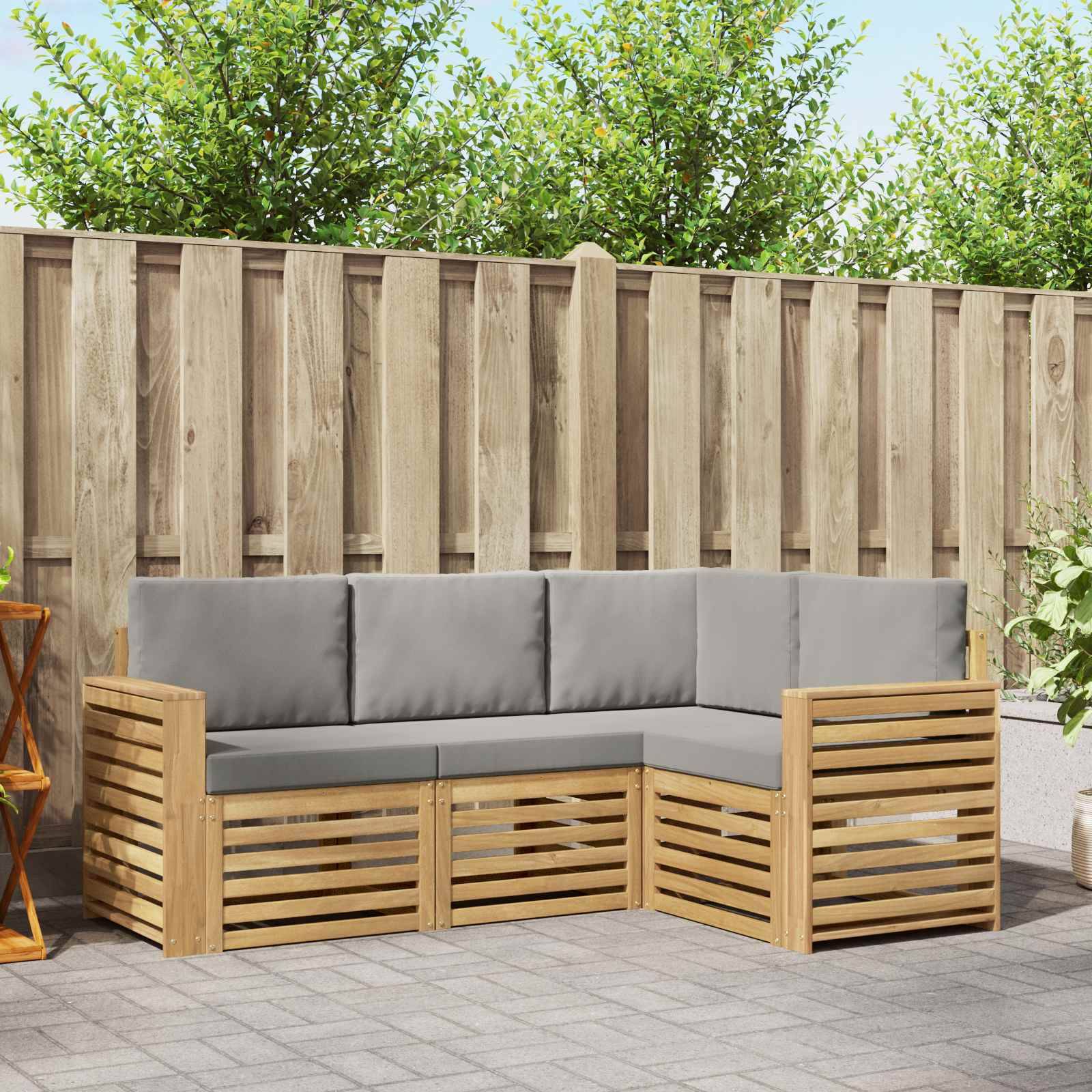 vidaXL Outdoor-Sofagarnitur 4 pcs Weiß und Hellgrau Polyester