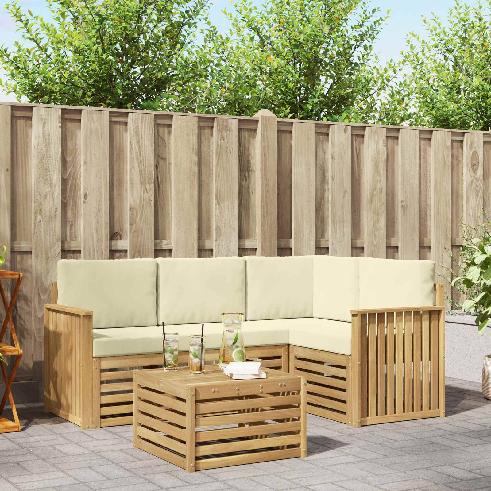 vidaXL Outdoor-Sofagarnitur 5 pcs Weiß und Creme 59 x 59 x 37 cm