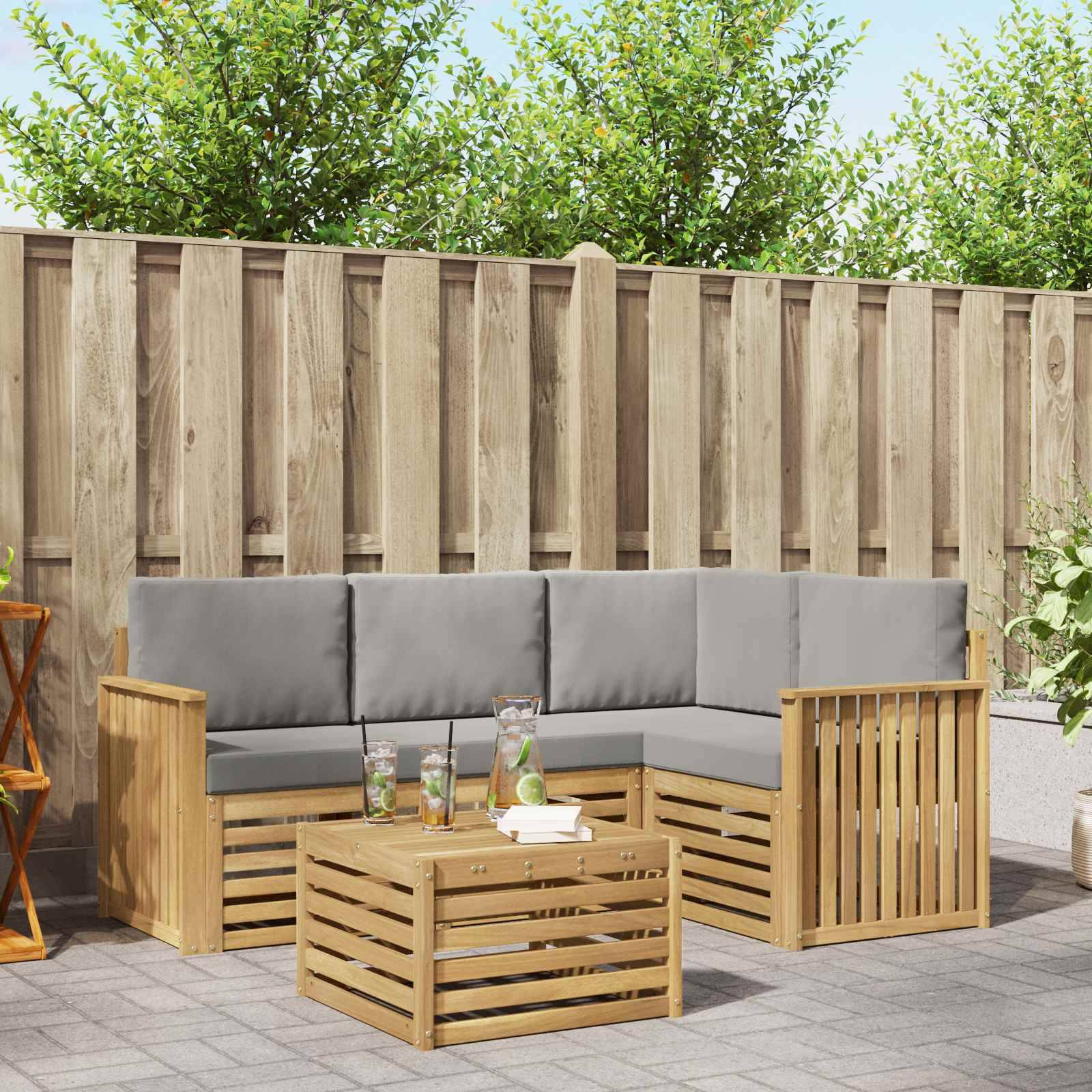 vidaXL Outdoor-Sofagarnitur 5 pcs Weiß und Hellgrau 59 x 59 x 37 cm