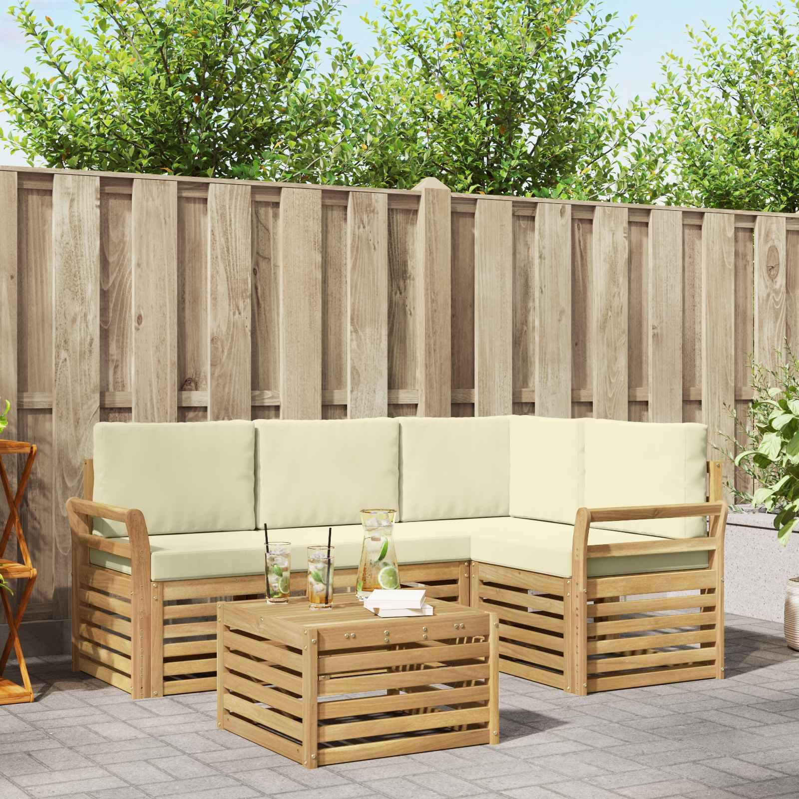 vidaXL Outdoor-Sofagarnitur 5 pcs Weiß und Creme 59 x 59 x 37 cm