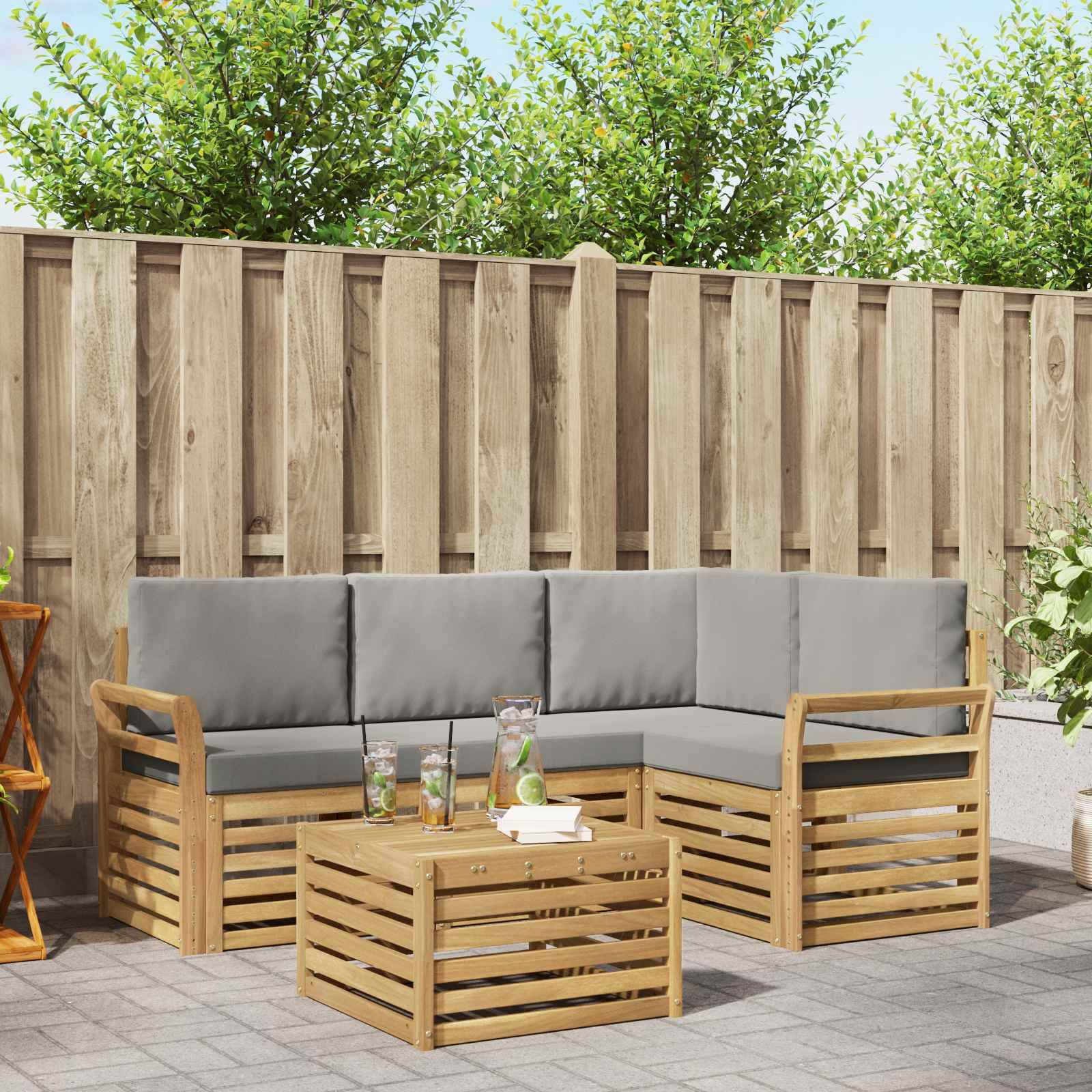 vidaXL Outdoor-Sofagarnitur 5 pcs Weiß und Hellgrau 59 x 59 x 37 cm