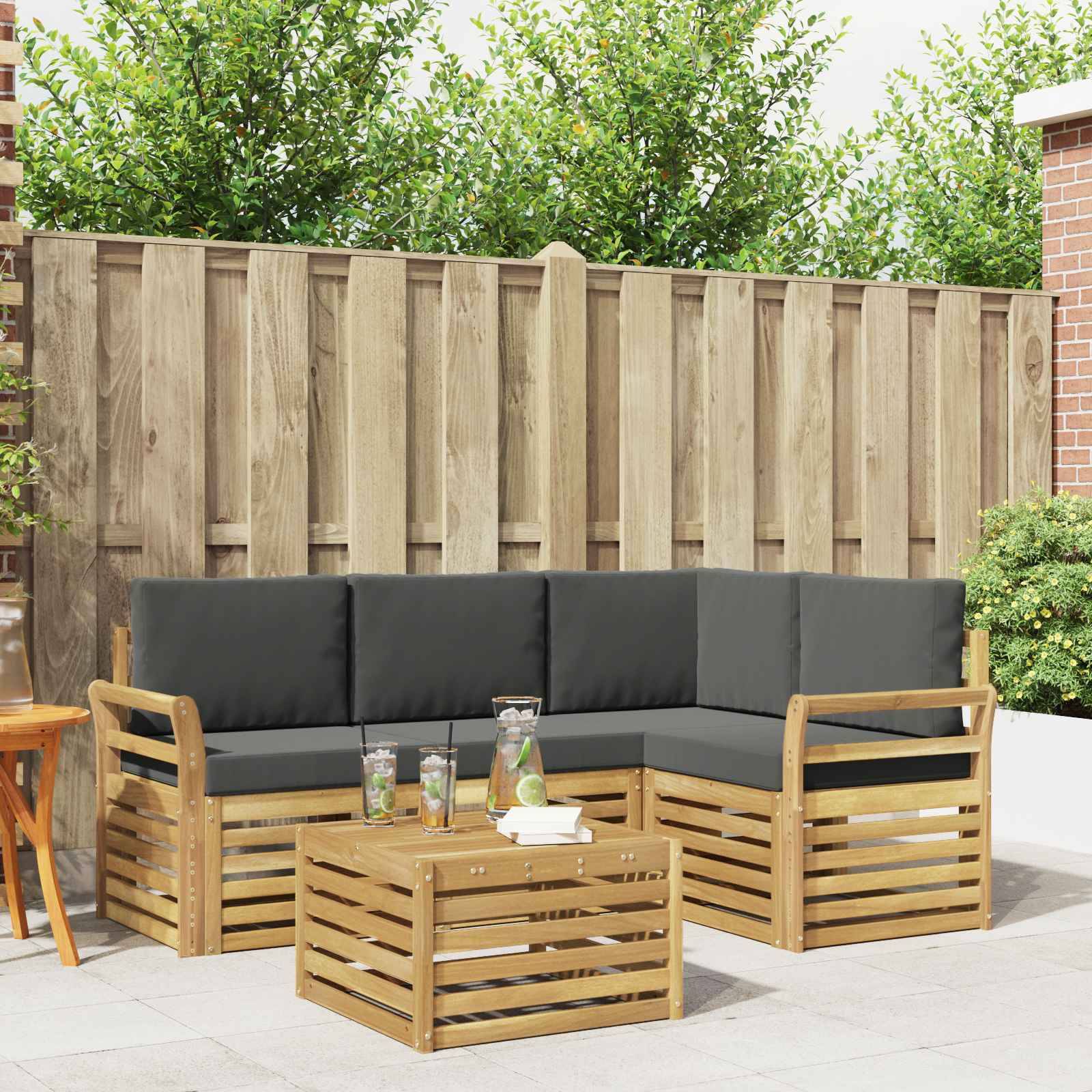 vidaXL Outdoor-Sofagarnitur 5 pcs Weiß und Anthrazit 59 x 59 x 37 cm