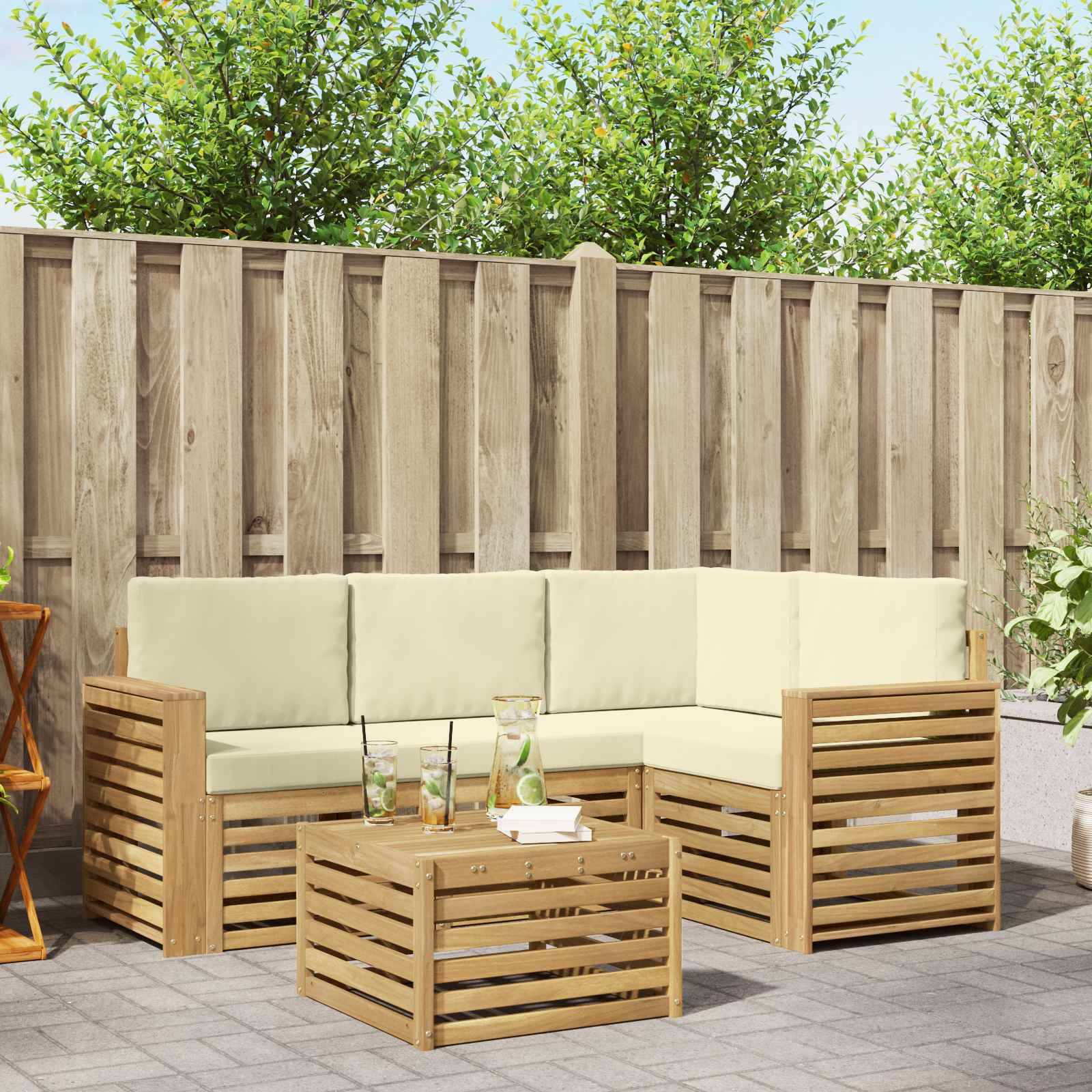 vidaXL Outdoor-Sofagarnitur 5 pcs Weiß und Creme 59 x 59 x 37 cm