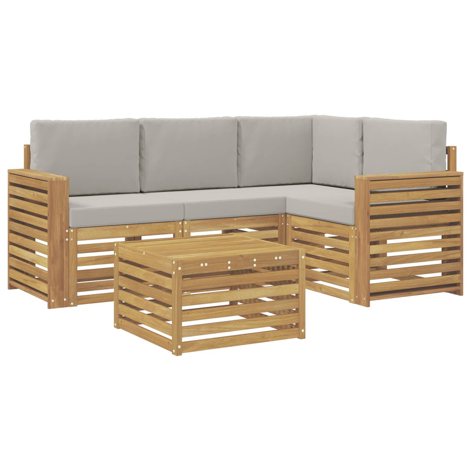 vidaXL Outdoor-Sofagarnitur 5 pcs Weiß und Hellgrau 59 x 59 x 37 cm