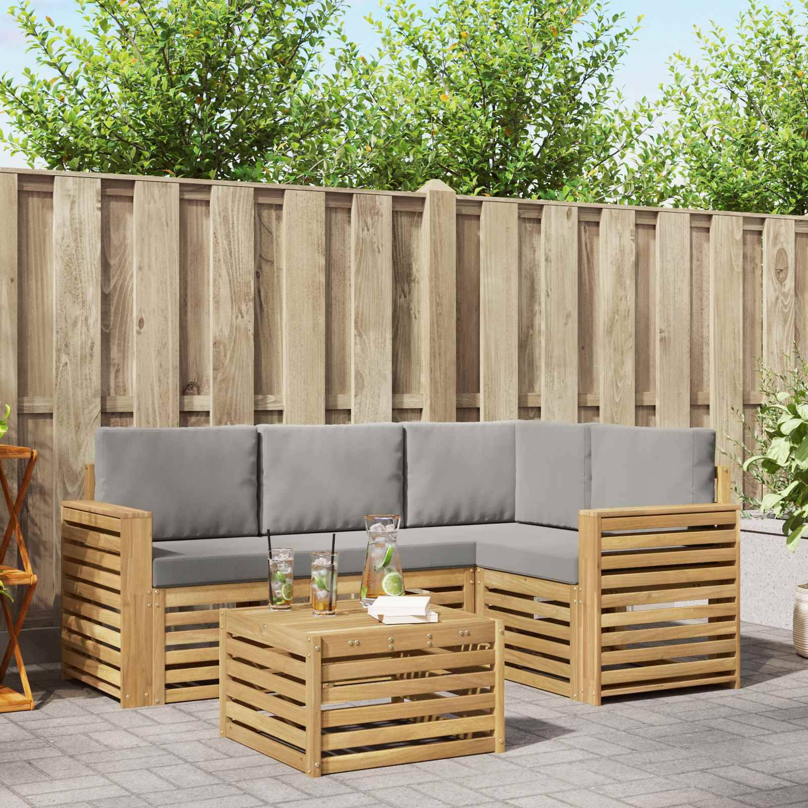 vidaXL Outdoor-Sofagarnitur 5 pcs Weiß und Hellgrau 59 x 59 x 37 cm