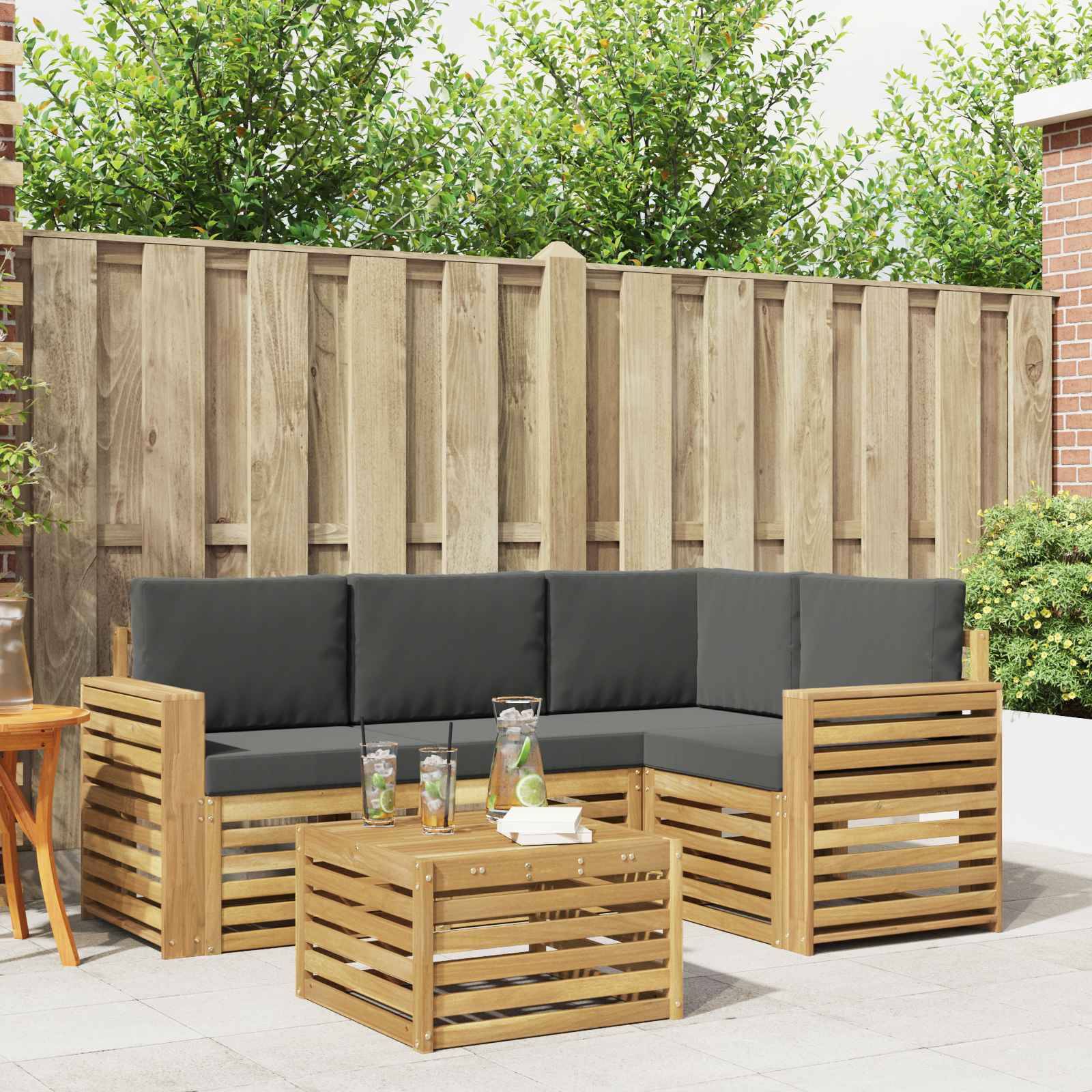 vidaXL Outdoor-Sofagarnitur 5 pcs Weiß und Anthrazit 59 x 59 x 37 cm