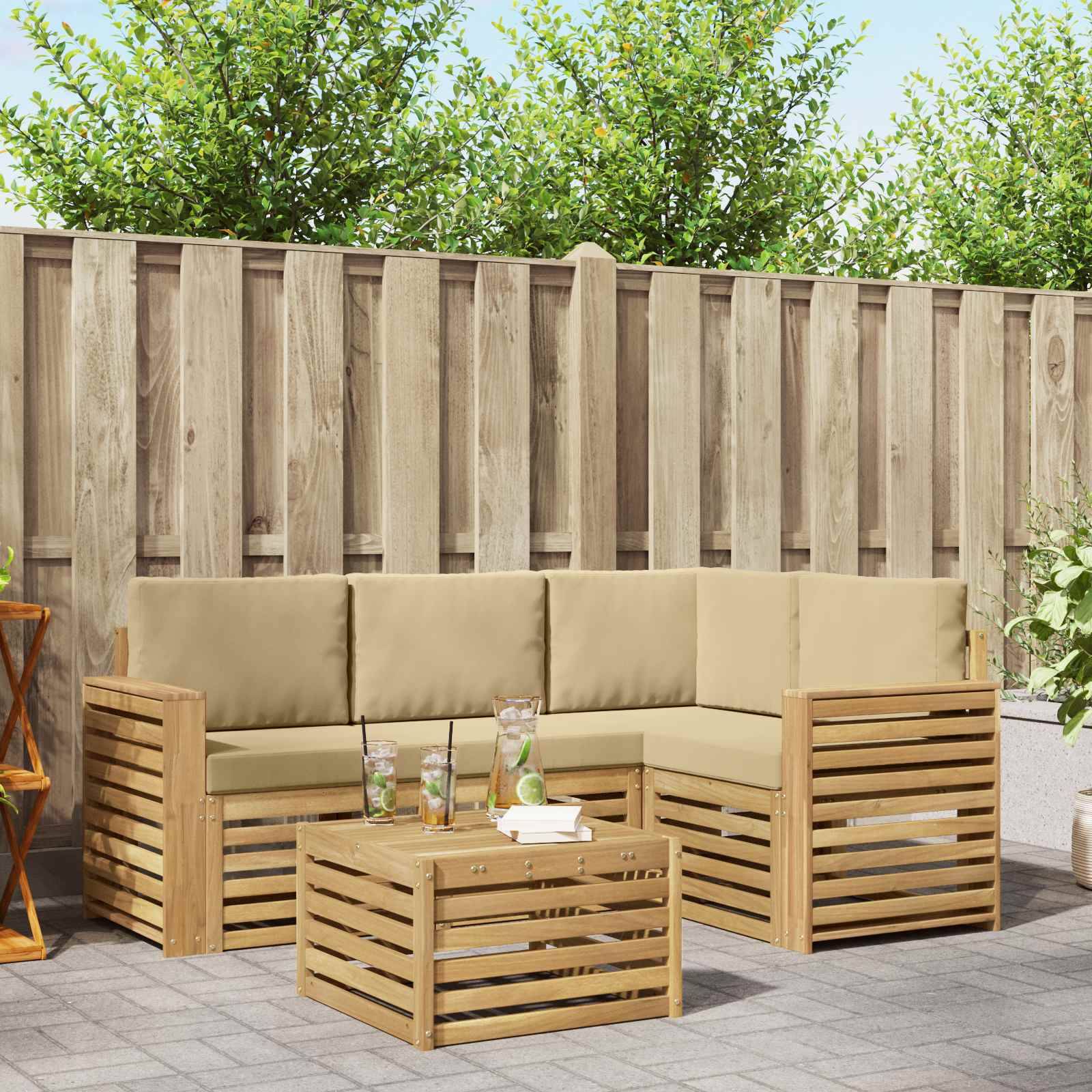 vidaXL Outdoor-Sofagarnitur 5 pcs Weiß und Beige 59 x 59 x 37 cm