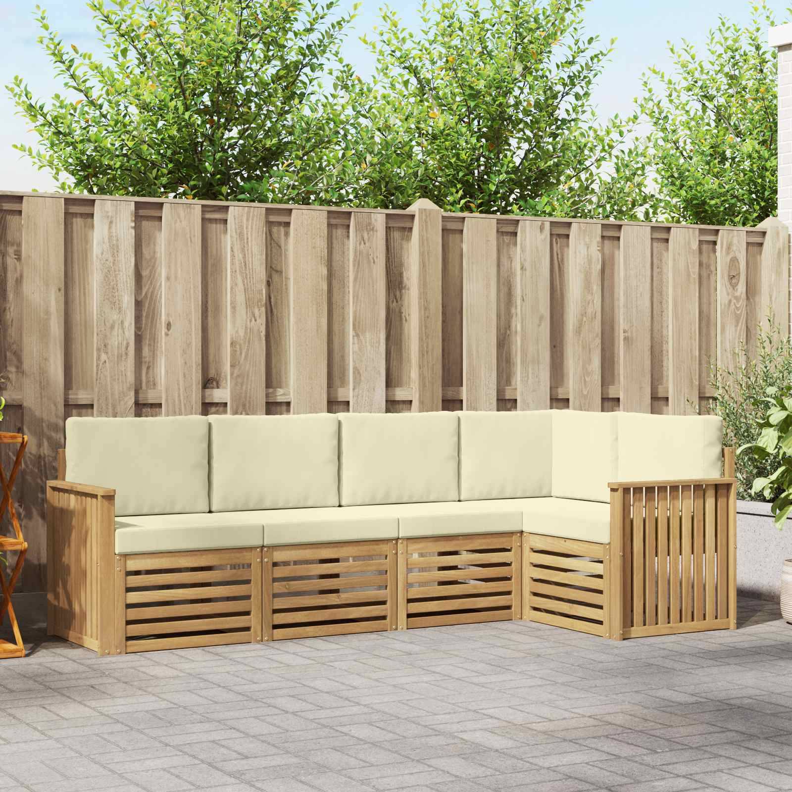 vidaXL Outdoor-Sofagarnitur 5 pcs Weiß und Creme 247 x 128,5 x 73 cm