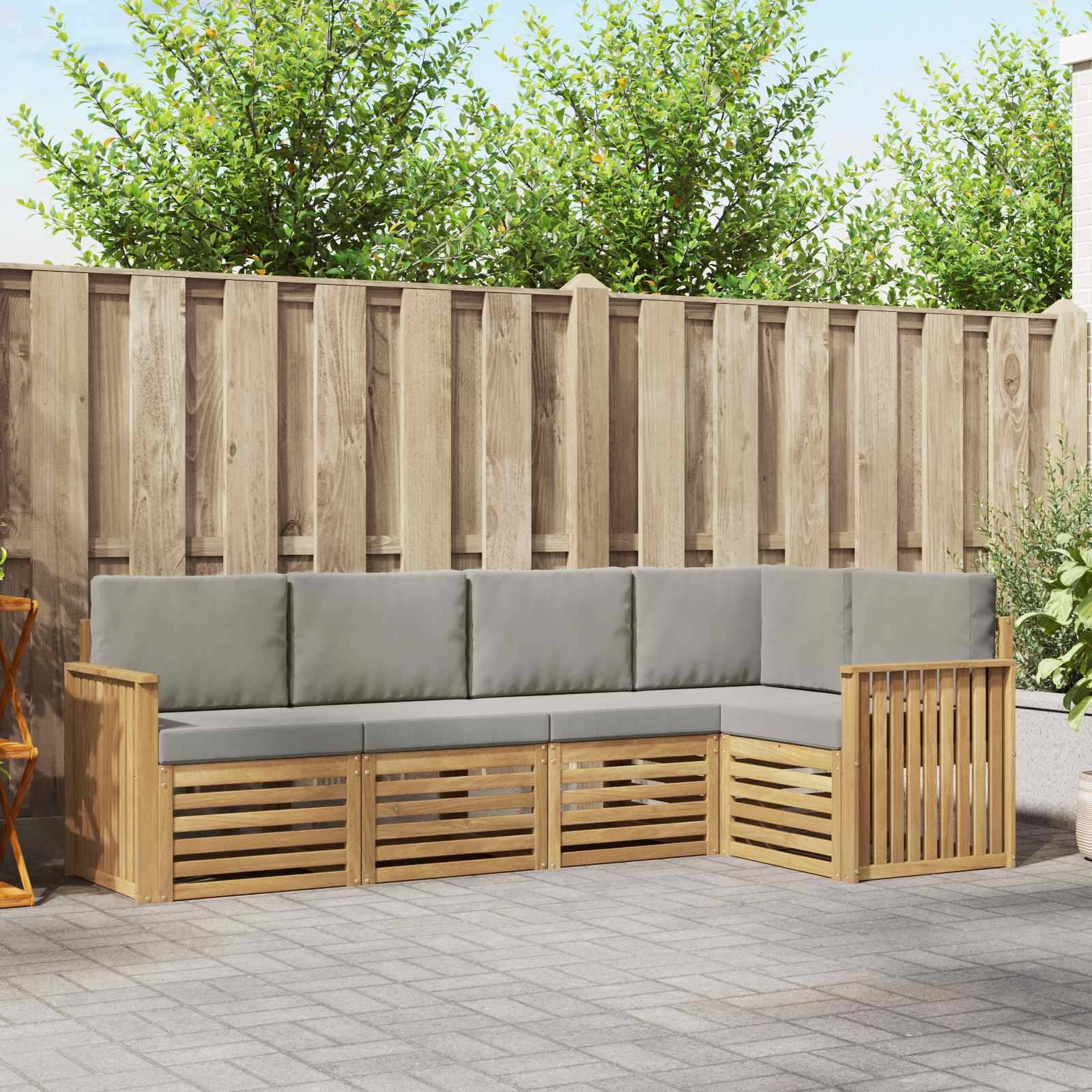 vidaXL Outdoor-Sofagarnitur 5 pcs Weiß und Hellgrau