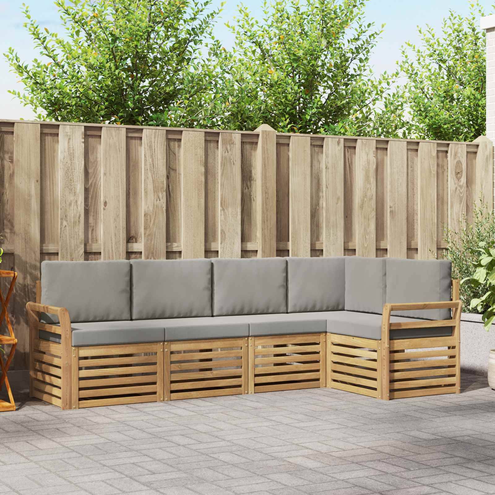 vidaXL Outdoor-Sofagarnitur 5 pcs Weiß und Hellgrau