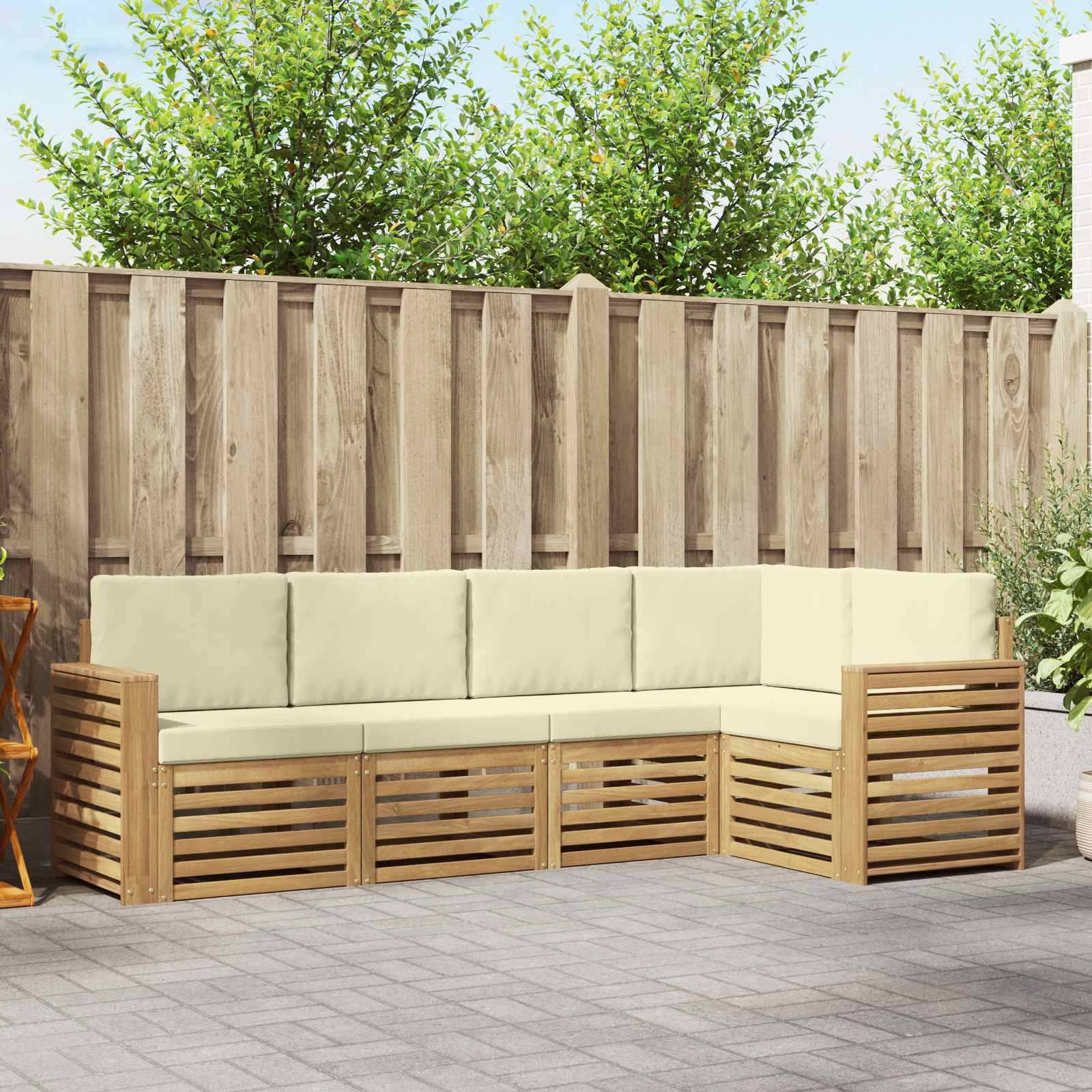 vidaXL Outdoor-Sofagarnitur 5 pcs Weiß und Creme 251 x 132,5 x 73 cm