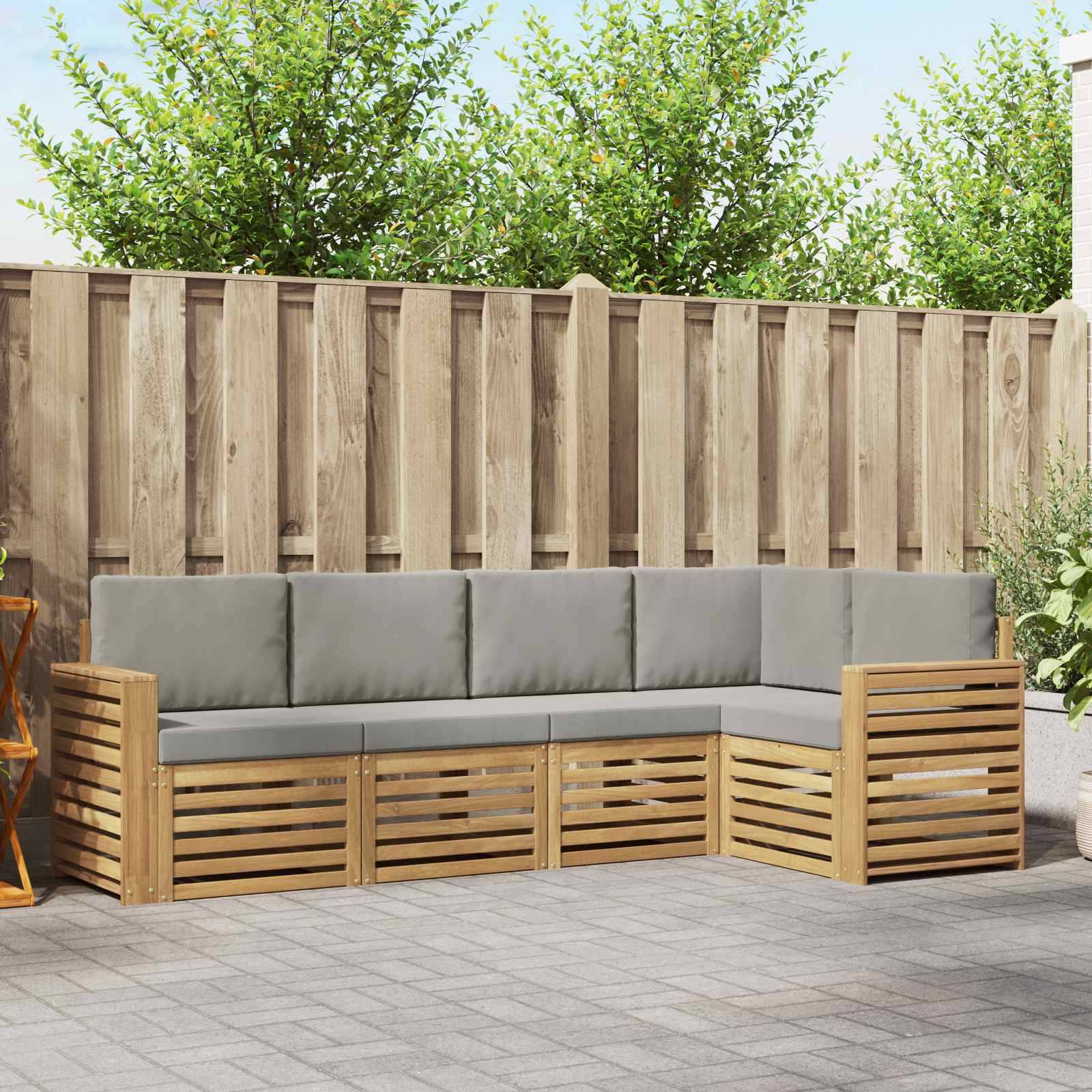 vidaXL Outdoor-Sofagarnitur 5 pcs Weiß und Hellgrau