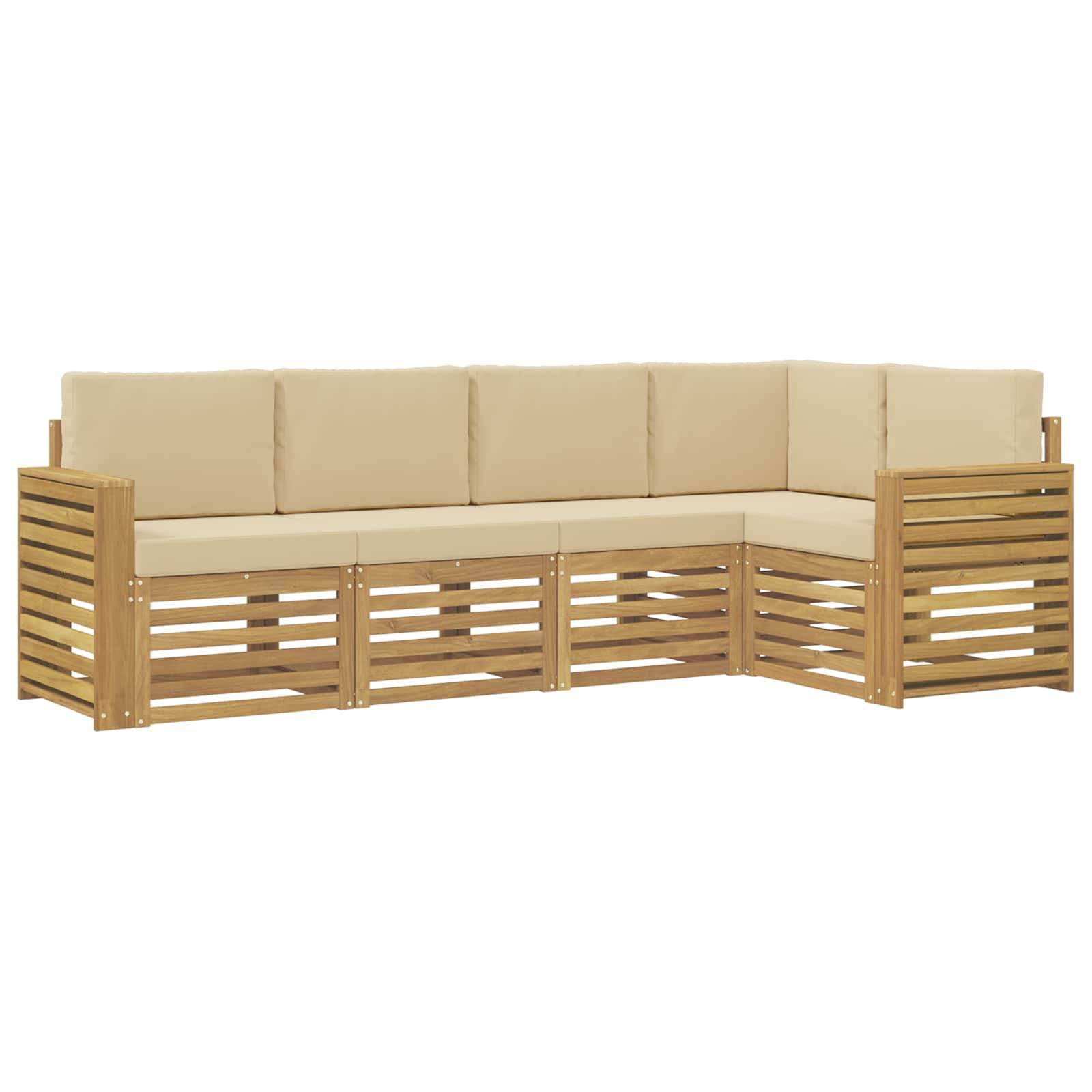 vidaXL Outdoor-Sofagarnitur 5 pcs Weiß und Beige 251 x 132,5 x 73 cm