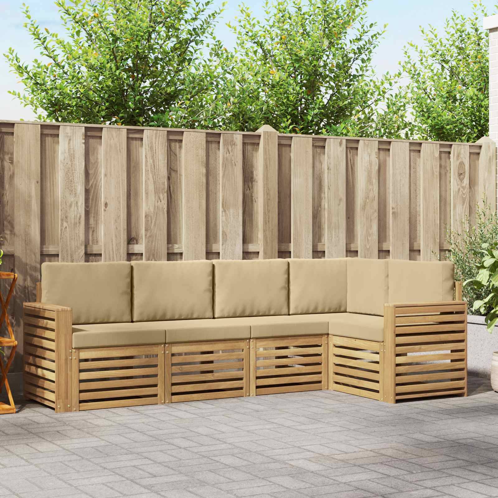 vidaXL Outdoor-Sofagarnitur 5 pcs Weiß und Beige 251 x 132,5 x 73 cm