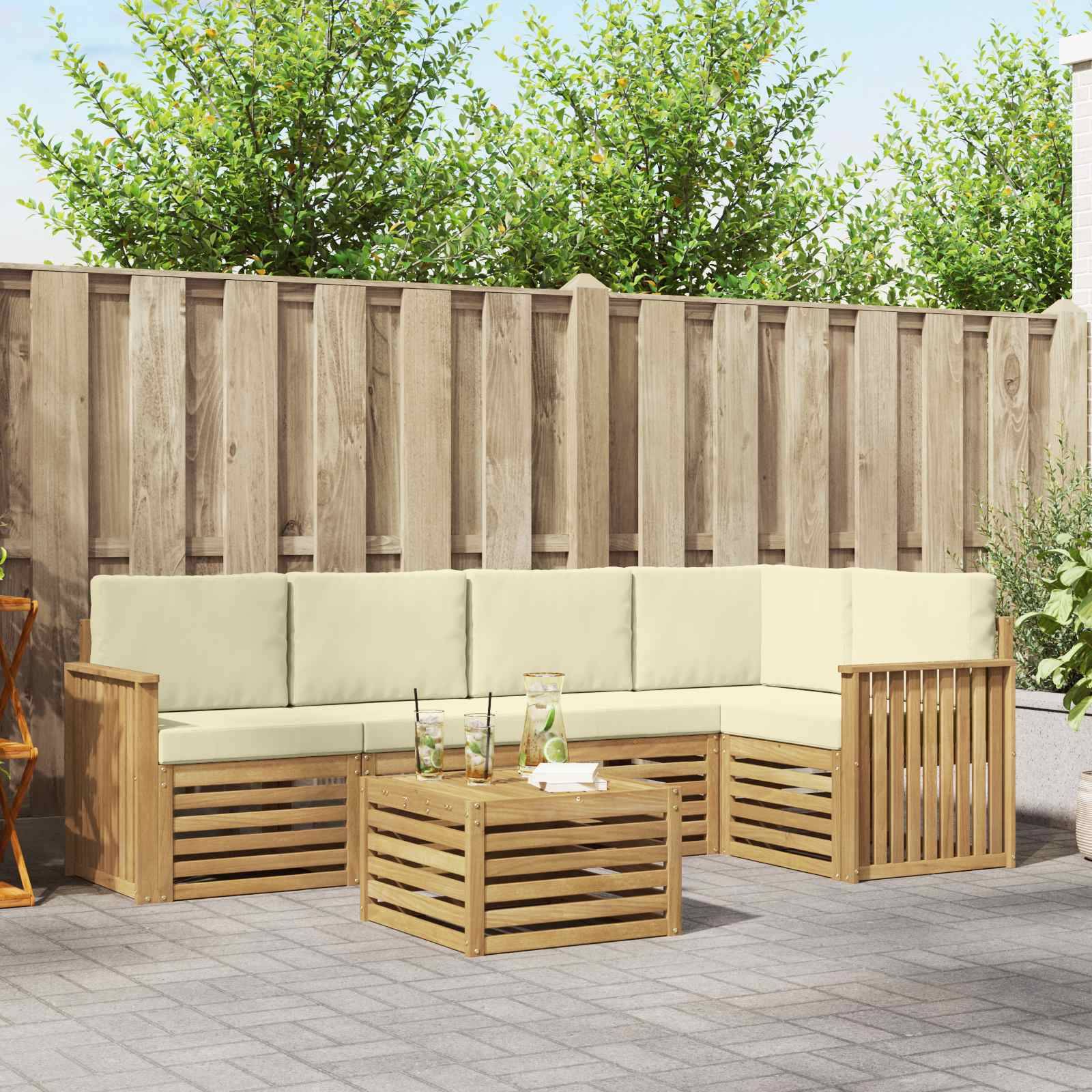 vidaXL Outdoor-Sofagarnitur 6 pcs Weiß und Creme 59 x 59 x 37 cm
