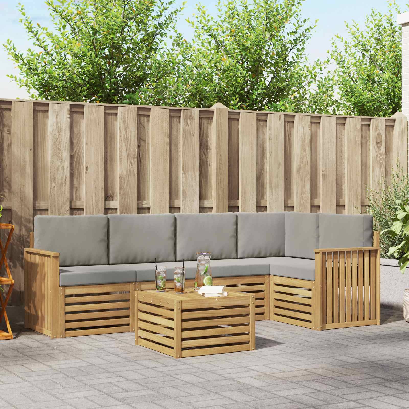 vidaXL Outdoor-Sofagarnitur 6 pcs Weiß und Hellgrau 59 x 59 x 37 cm