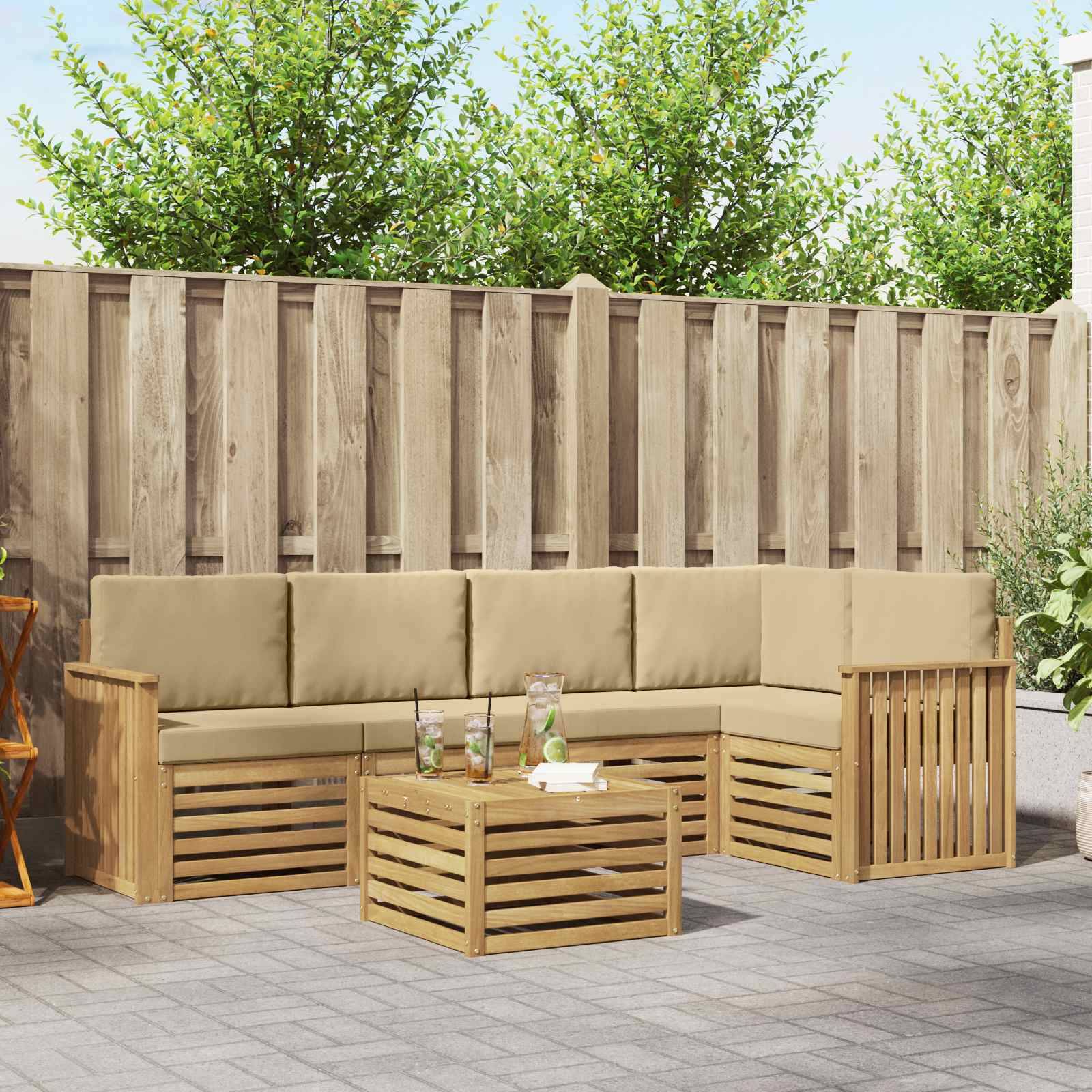 vidaXL Outdoor-Sofagarnitur 6 pcs Weiß und Beige 59 x 59 x 37 cm