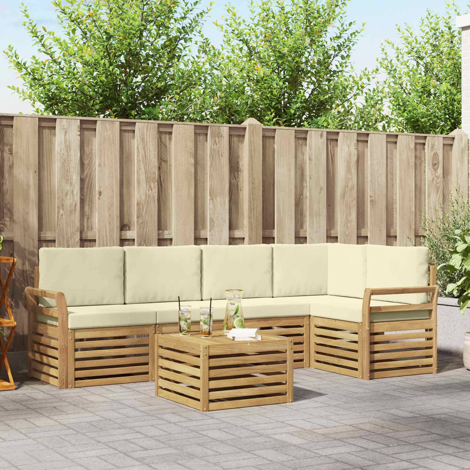 vidaXL Outdoor-Sofagarnitur 6 pcs Weiß und Creme 59 x 59 x 37 cm