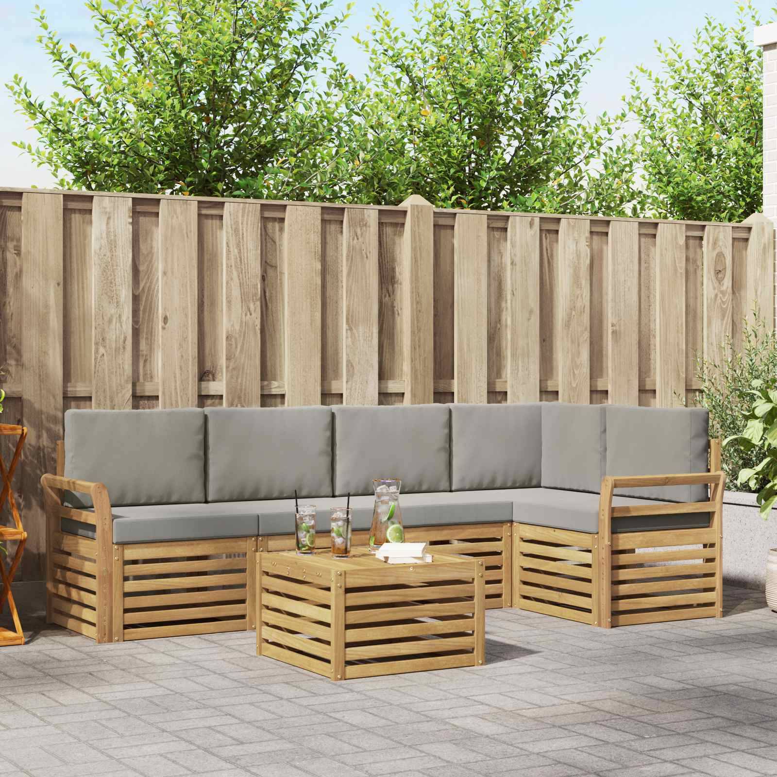 vidaXL Outdoor-Sofagarnitur 6 pcs Weiß und Hellgrau 59 x 59 x 37 cm