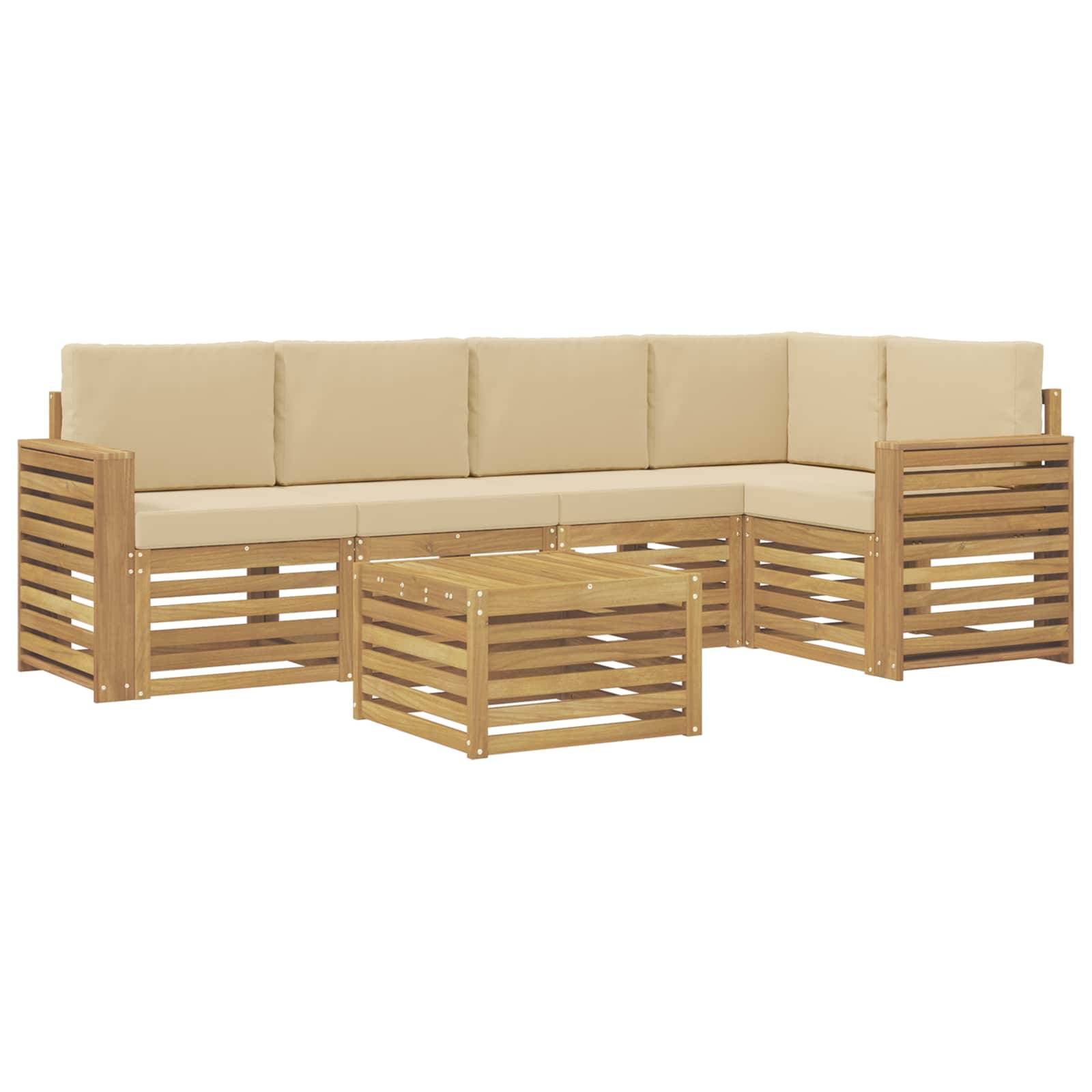 vidaXL Outdoor-Sofagarnitur 6 pcs Weiß und Beige 59 x 59 x 37 cm