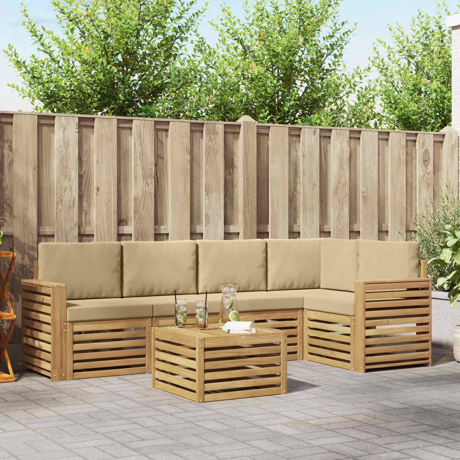 vidaXL Outdoor-Sofagarnitur 6 pcs Weiß und Beige 59 x 59 x 37 cm