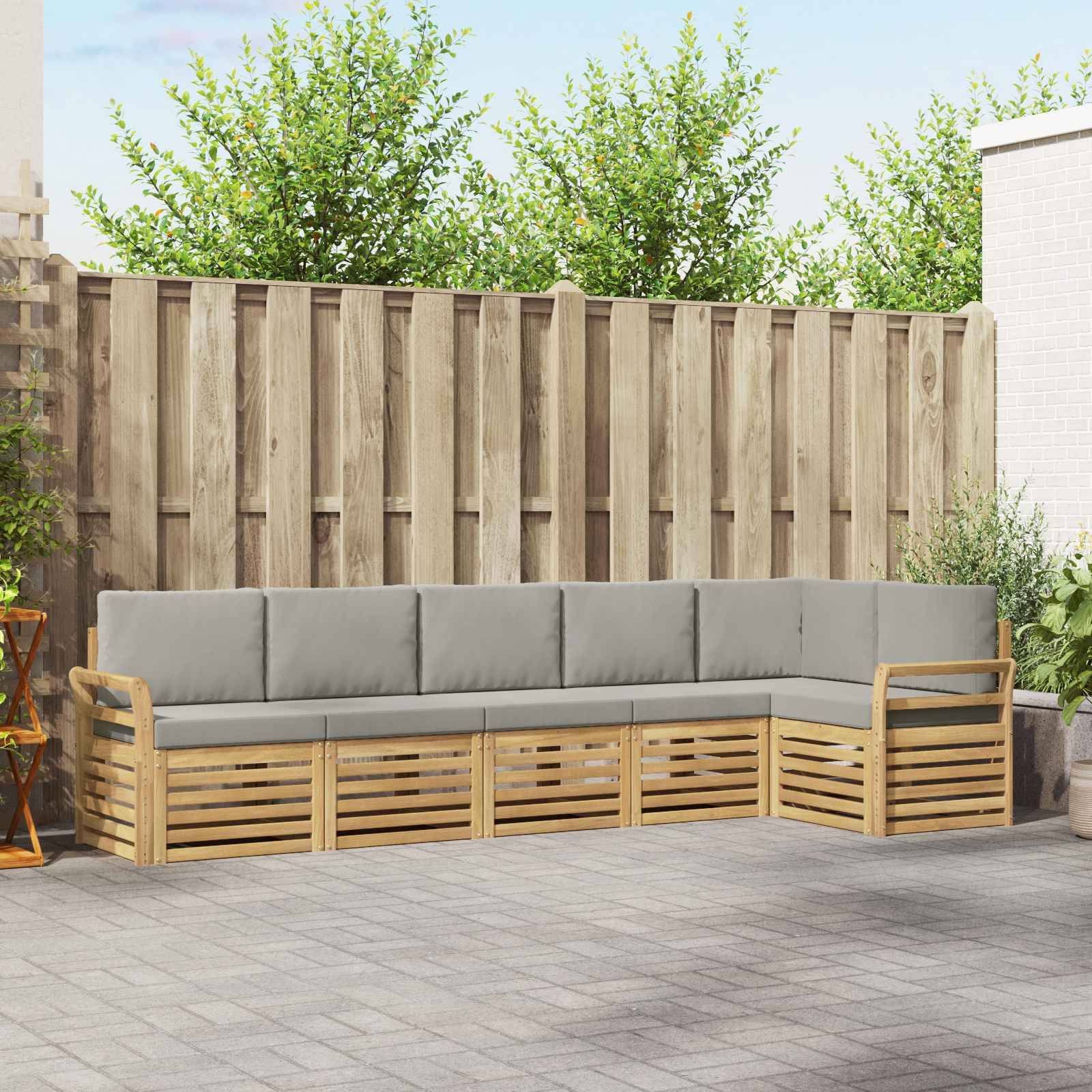 vidaXL Outdoor-Sofagarnitur 6 pcs Weiß und Hellgrau