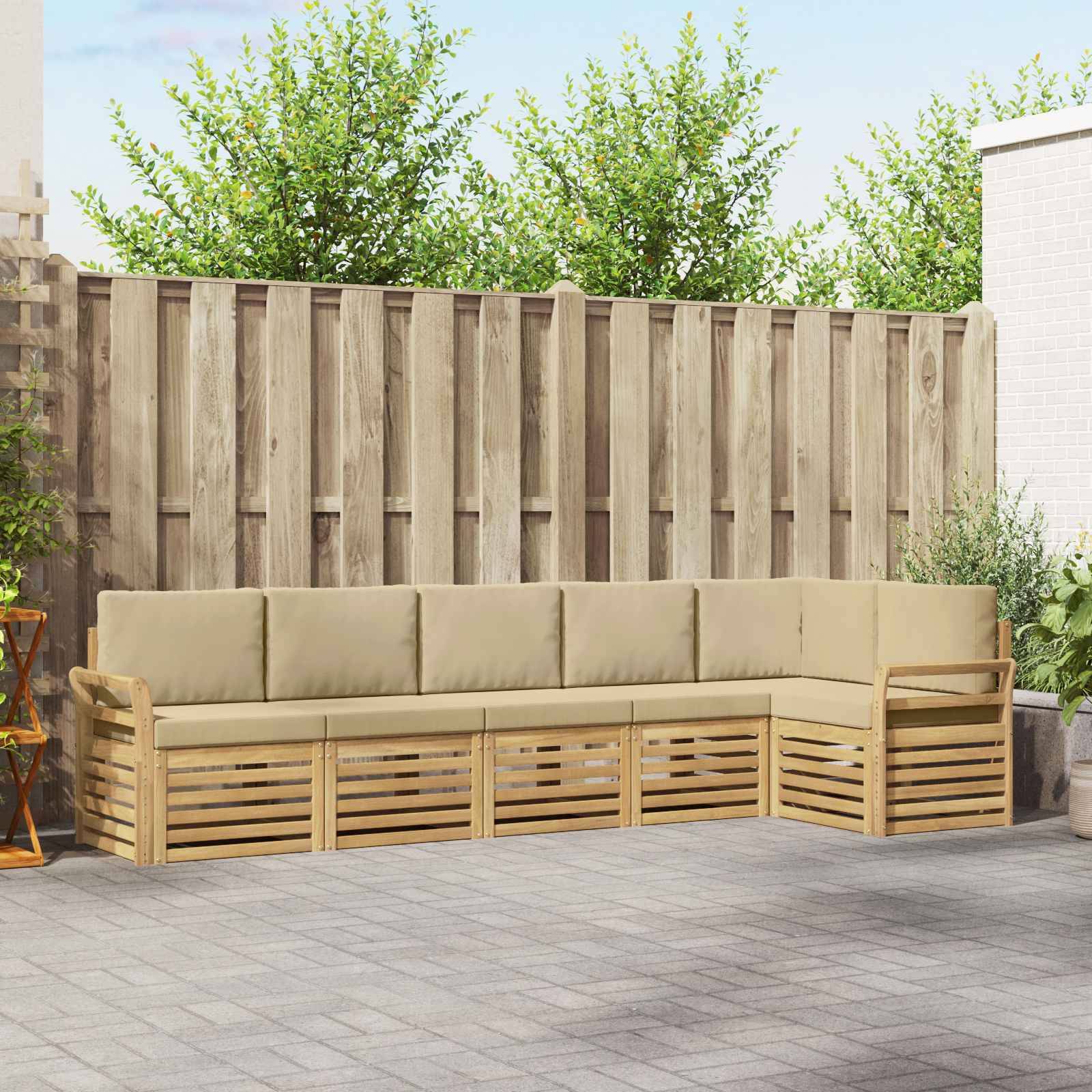 vidaXL Outdoor-Sofagarnitur 6 pcs Weiß und Beige 308 x 130,5 x 73 cm