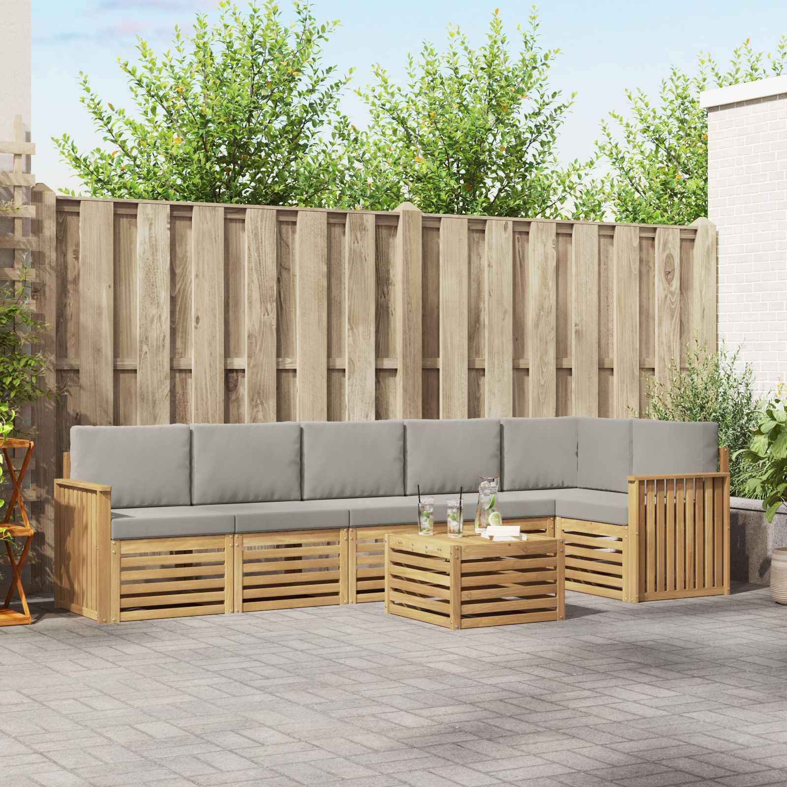 vidaXL Outdoor-Sofagarnitur 7 pcs Weiß und Hellgrau 59 x 59 x 37 cm