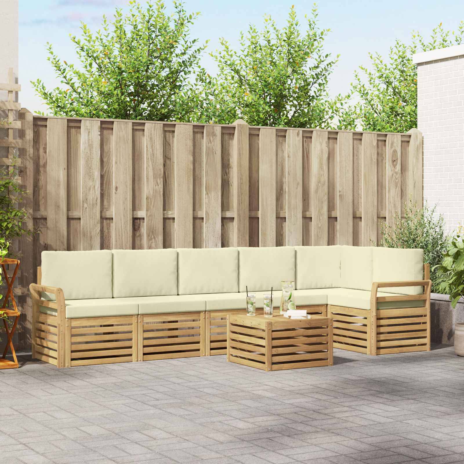 vidaXL Outdoor-Sofagarnitur 7 pcs Weiß und Creme 59 x 59 x 37 cm