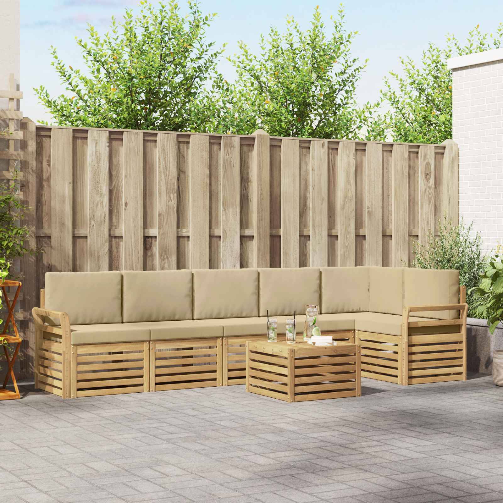 vidaXL Outdoor-Sofagarnitur 7 pcs Weiß und Beige 59 x 59 x 37 cm