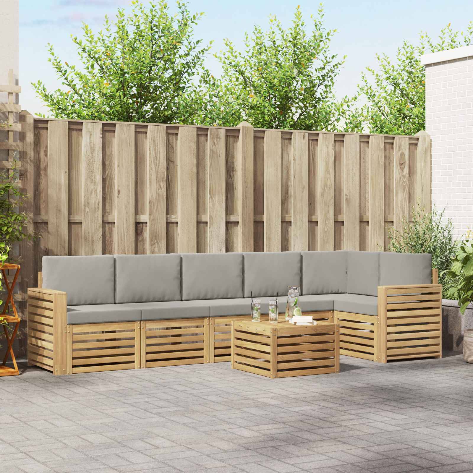 vidaXL Outdoor-Sofagarnitur 7 pcs Weiß und Hellgrau 59 x 59 x 37 cm