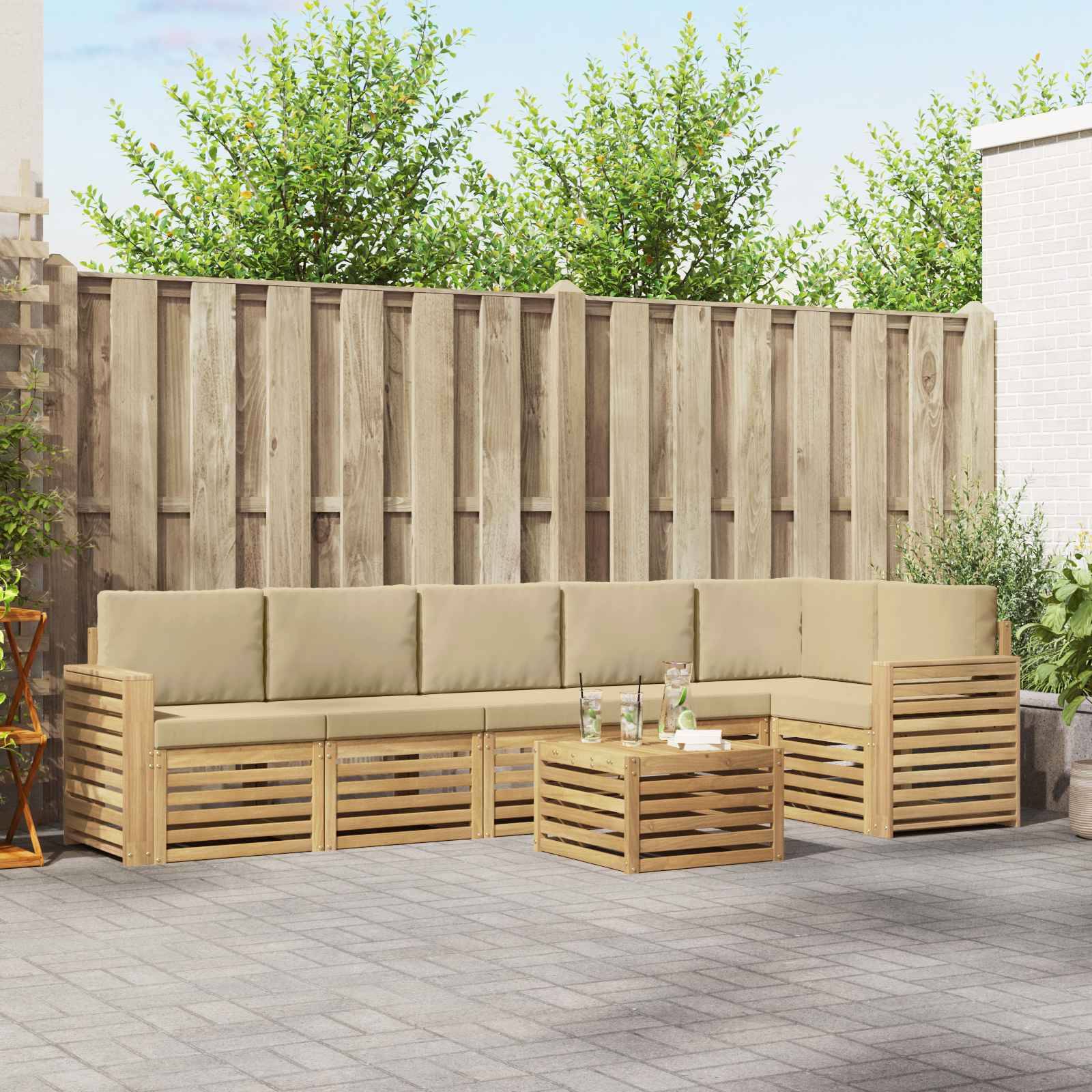 vidaXL Outdoor-Sofagarnitur 7 pcs Weiß und Beige 59 x 59 x 37 cm