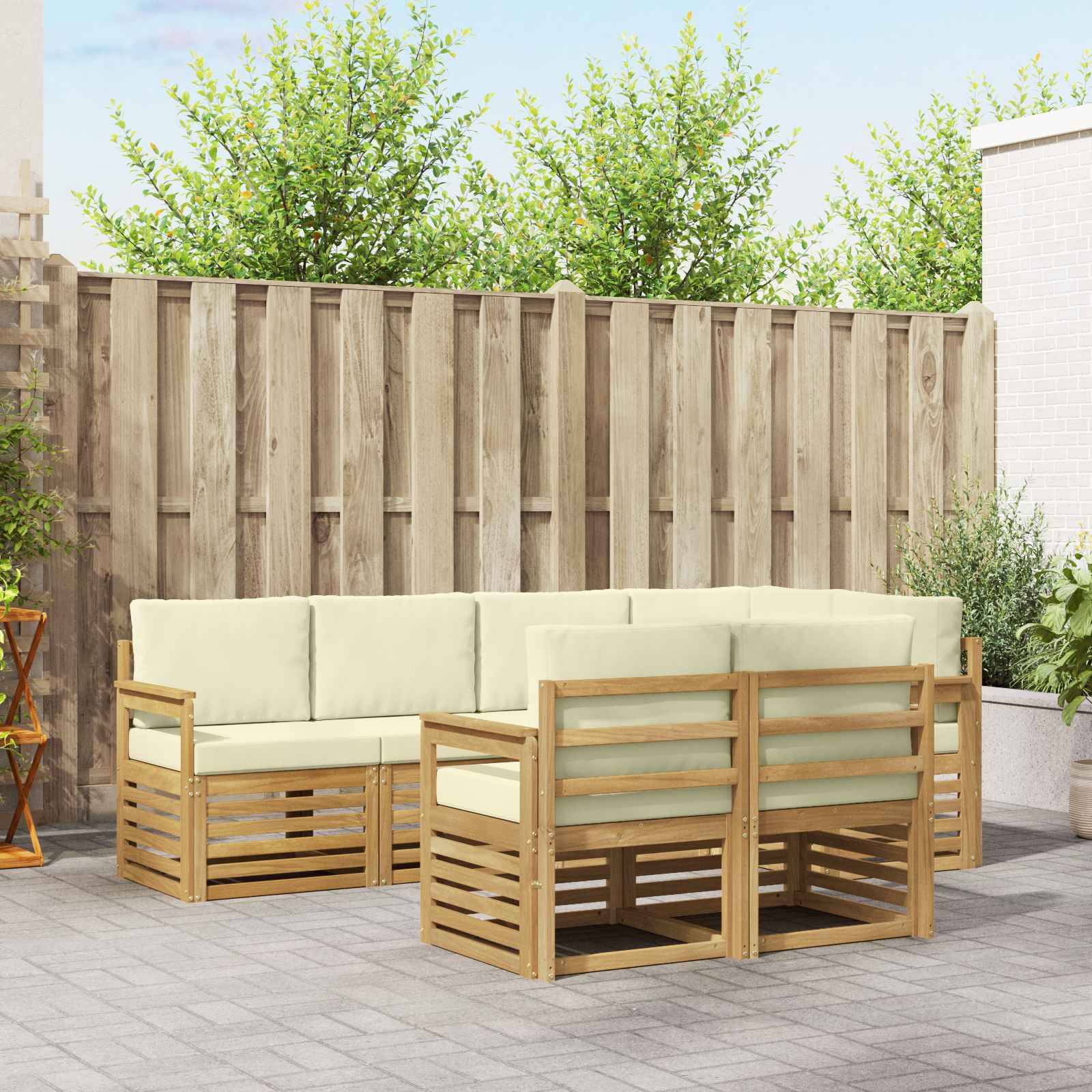 vidaXL Outdoor-Sofagarnitur 7 pcs Weiß und Creme 247 x 128,5 x 73 cm