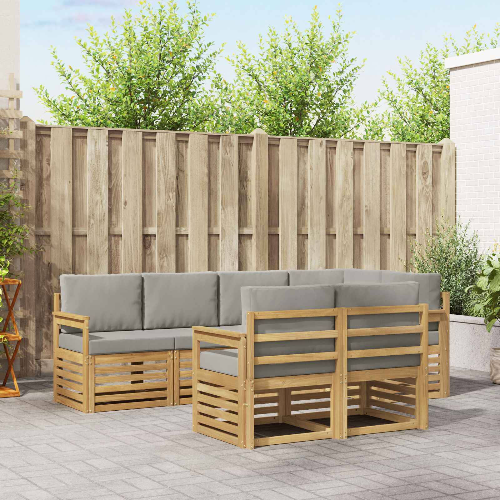 vidaXL Outdoor-Sofagarnitur 7 pcs Weiß und Hellgrau