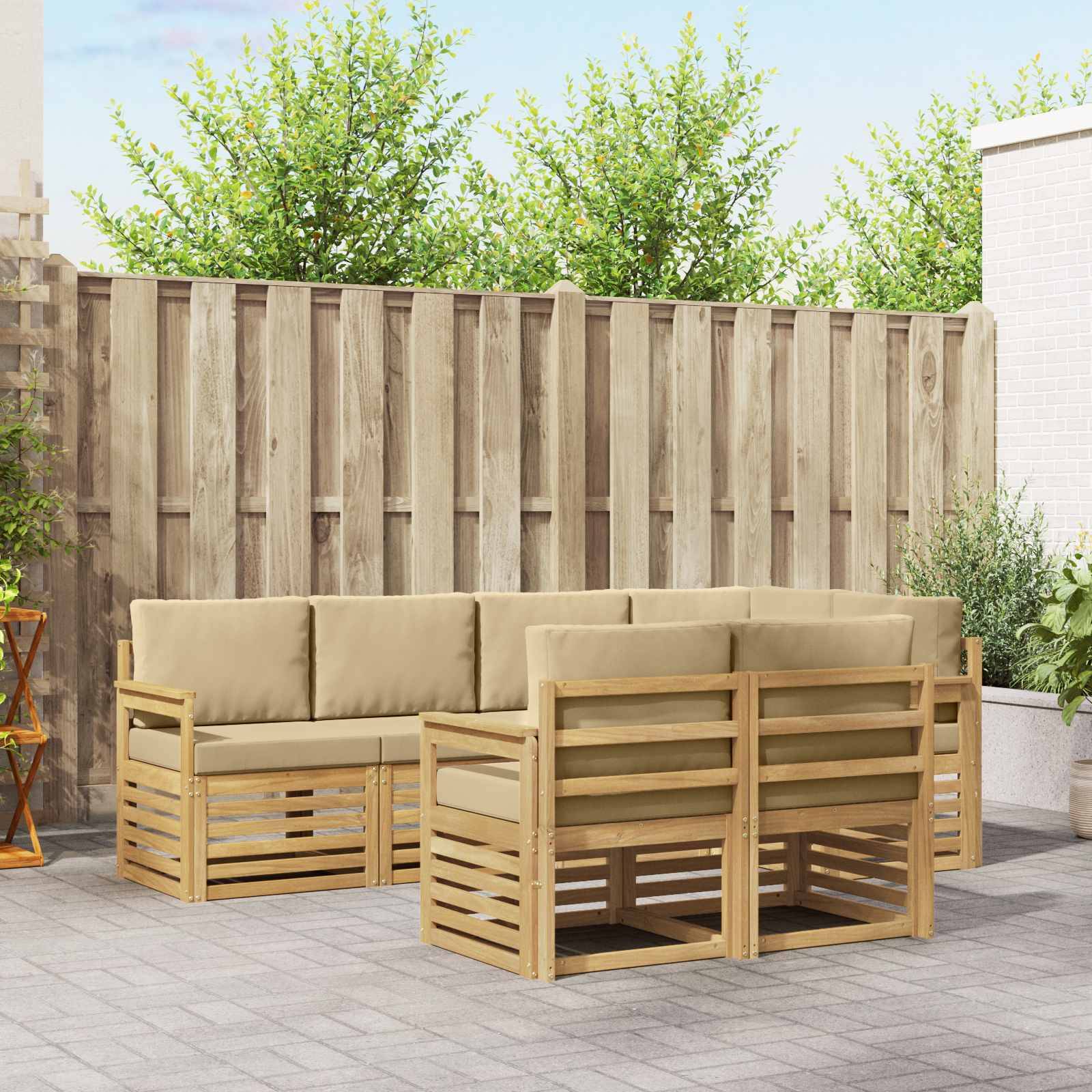 vidaXL Outdoor-Sofagarnitur 7 pcs Weiß und Beige 247 x 128,5 x 73 cm