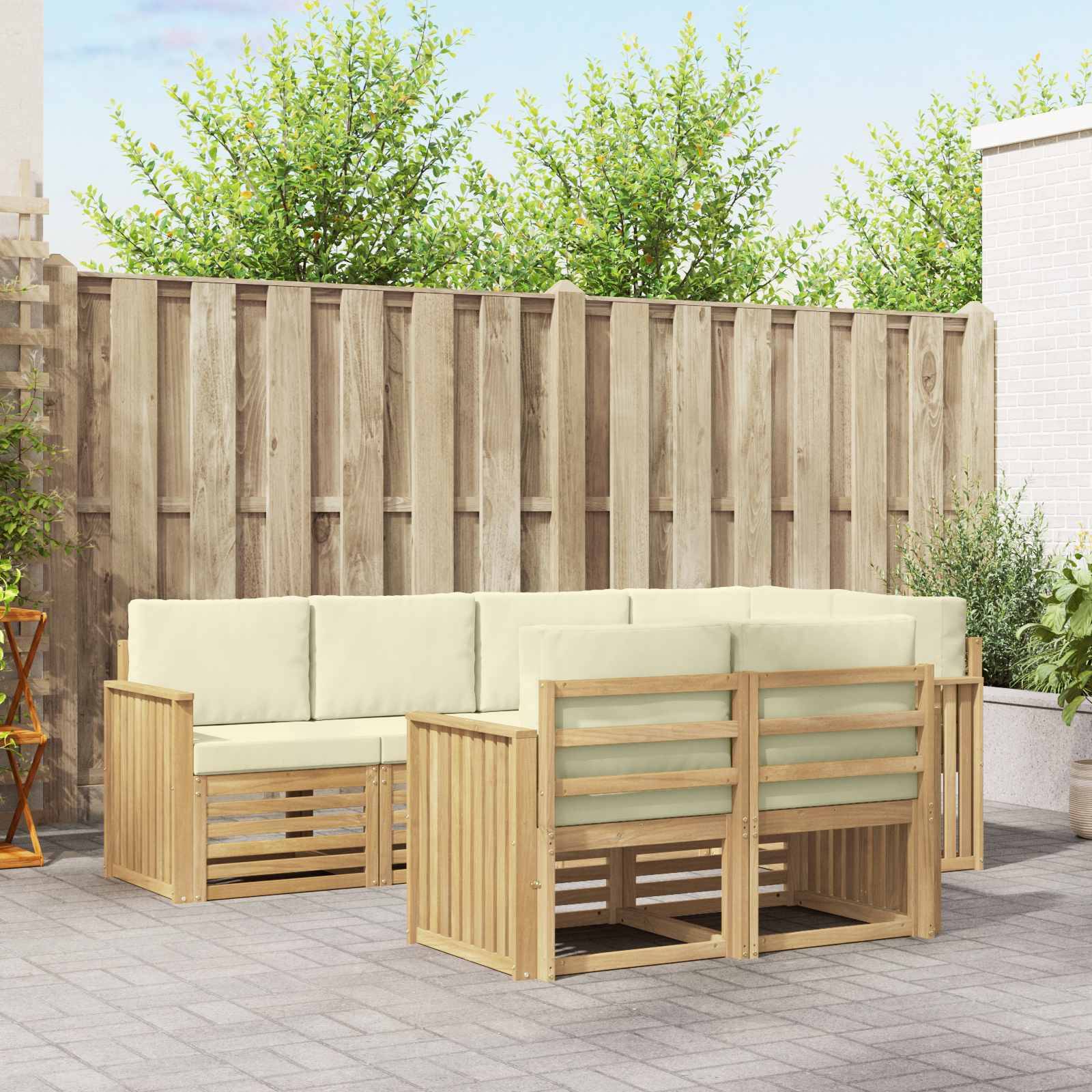 vidaXL Outdoor-Sofagarnitur 7 pcs Weiß und Creme 247 x 128,5 x 73 cm