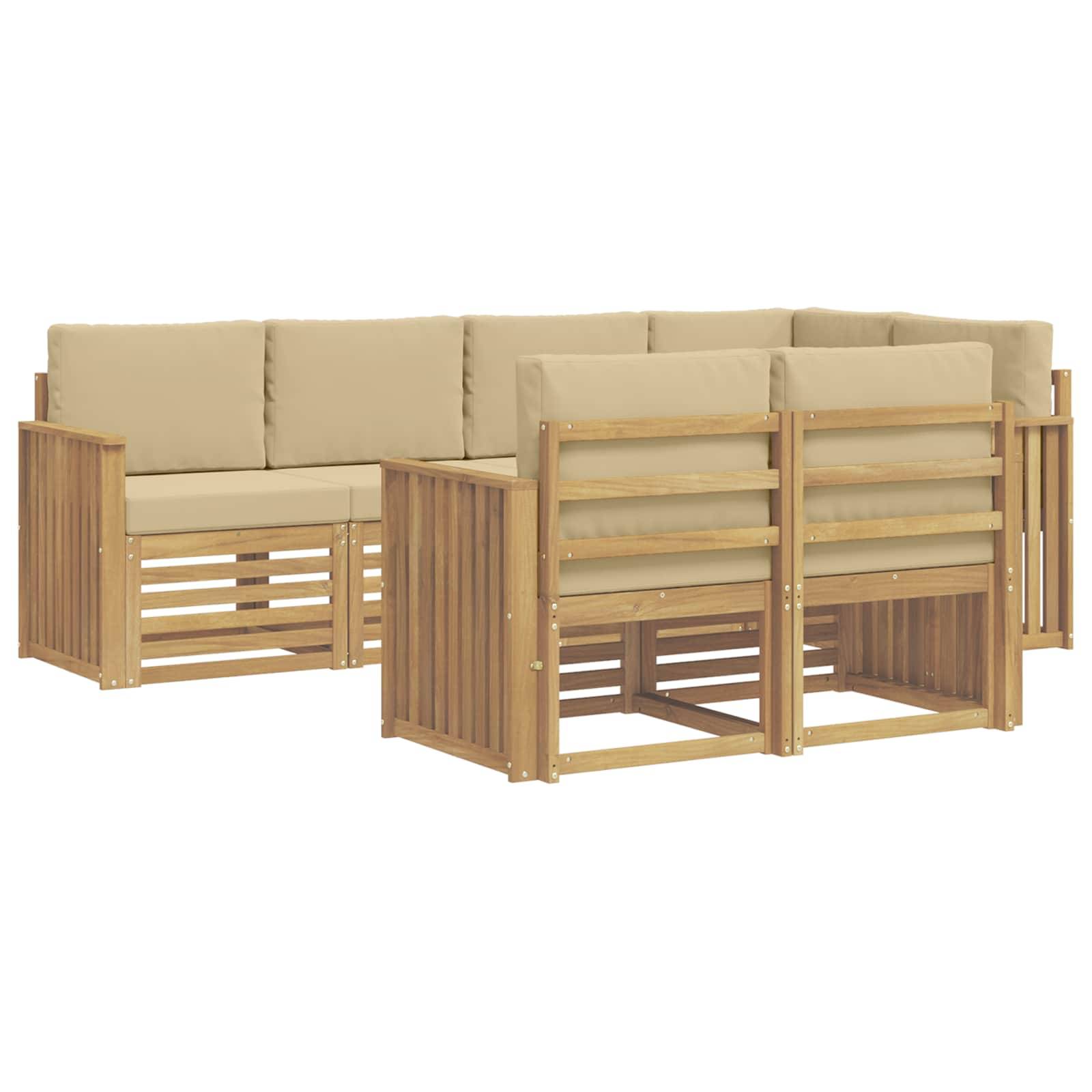 vidaXL Outdoor-Sofagarnitur 7 pcs Weiß und Beige 247 x 128,5 x 73 cm