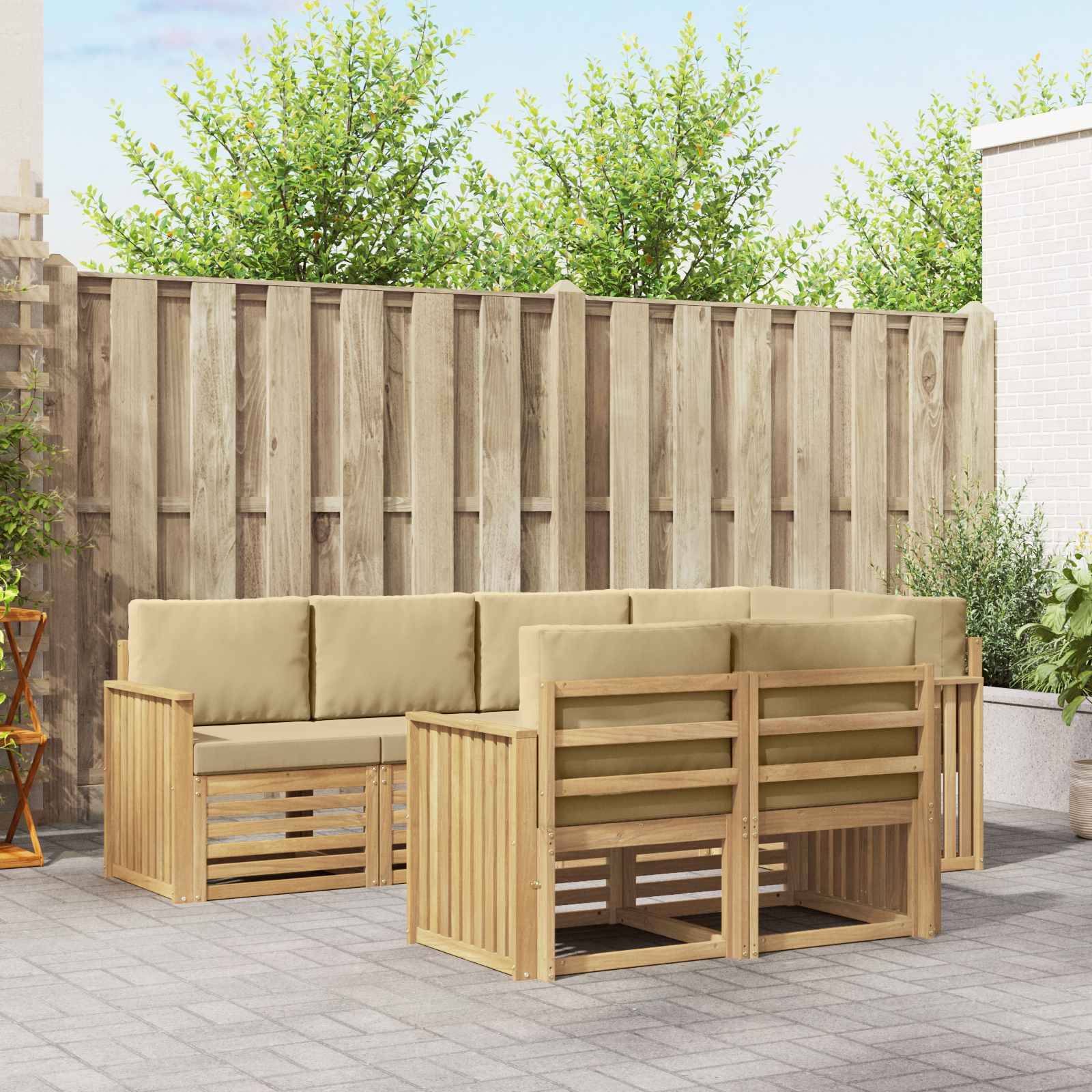 vidaXL Outdoor-Sofagarnitur 7 pcs Weiß und Beige 247 x 128,5 x 73 cm