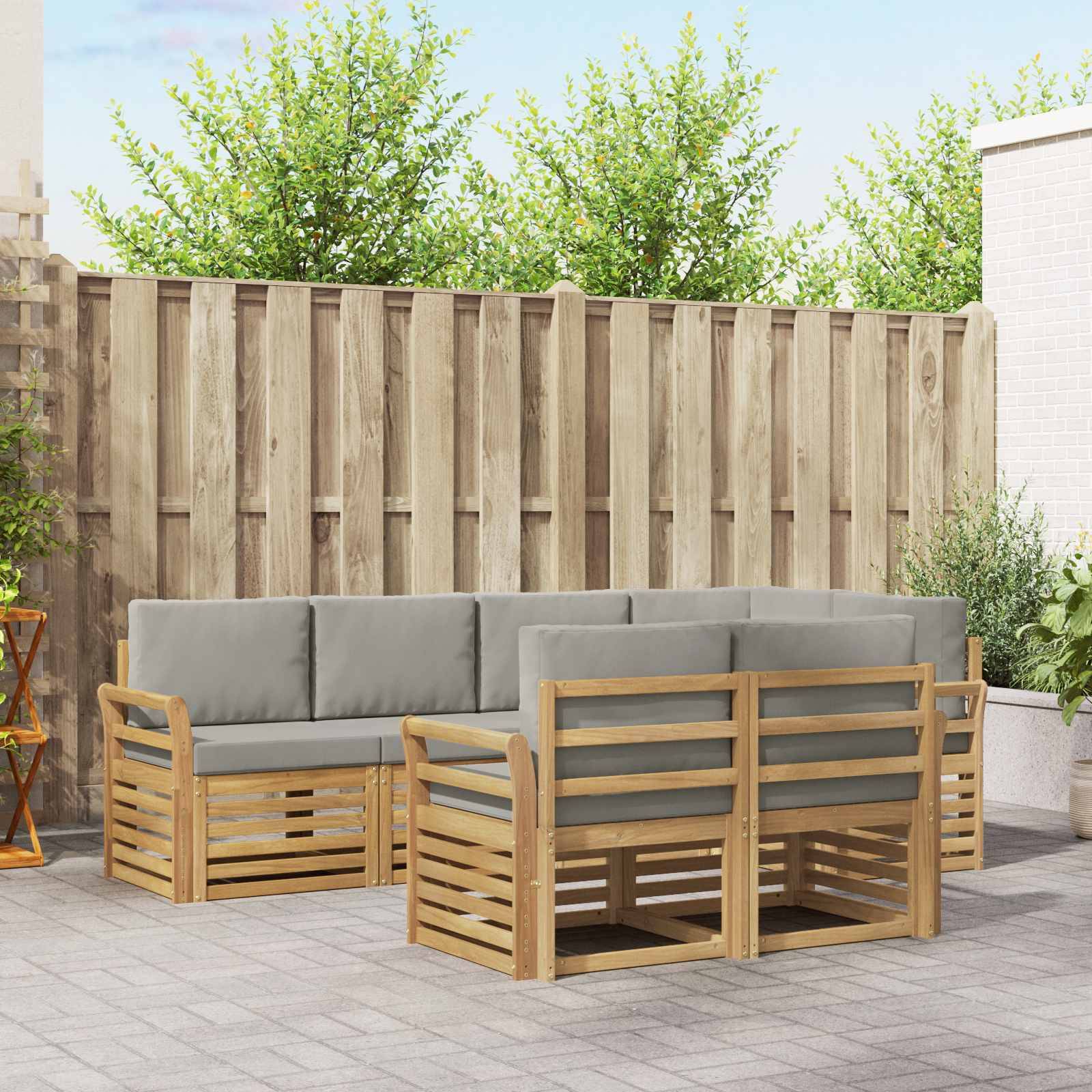 vidaXL Outdoor-Sofagarnitur 7 pcs Weiß und Hellgrau
