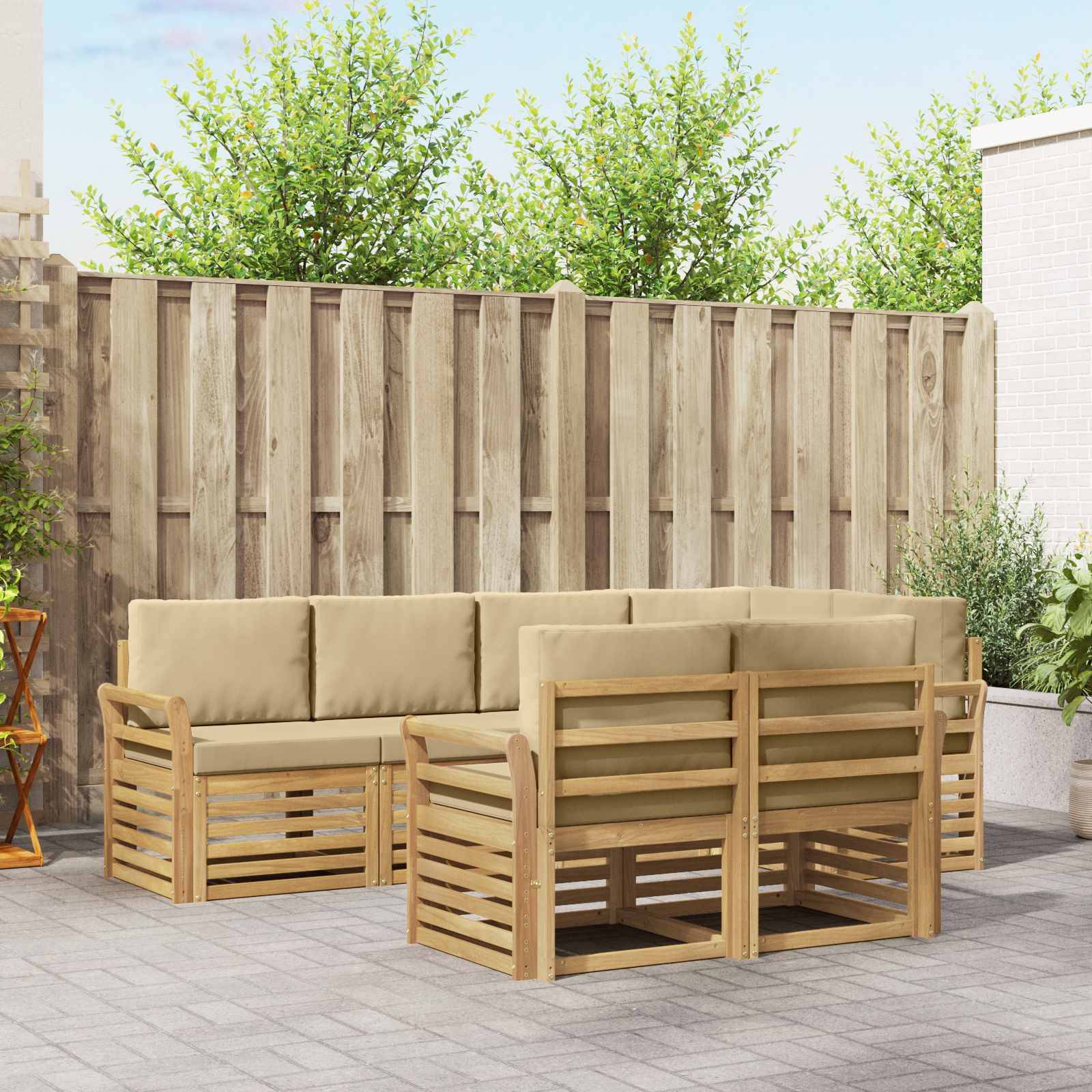 vidaXL Outdoor-Sofagarnitur 7 pcs Weiß und Beige 249 x 130,5 x 73 cm