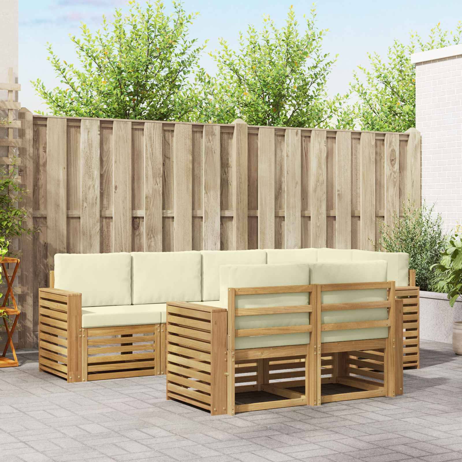 vidaXL Outdoor-Sofagarnitur 7 pcs Weiß und Creme 251 x 132,5 x 73 cm