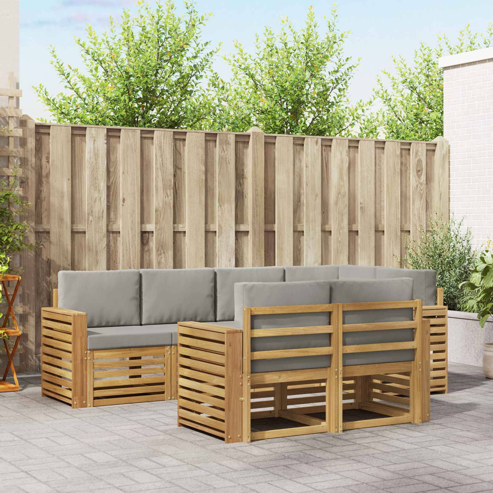 vidaXL Outdoor-Sofagarnitur 7 pcs Weiß und Hellgrau