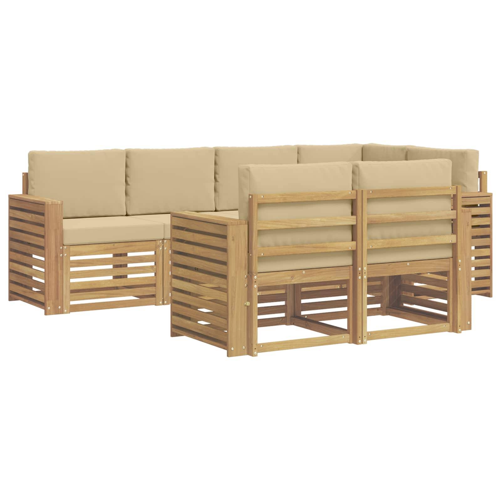 vidaXL Outdoor-Sofagarnitur 7 pcs Weiß und Beige 251 x 132,5 x 73 cm