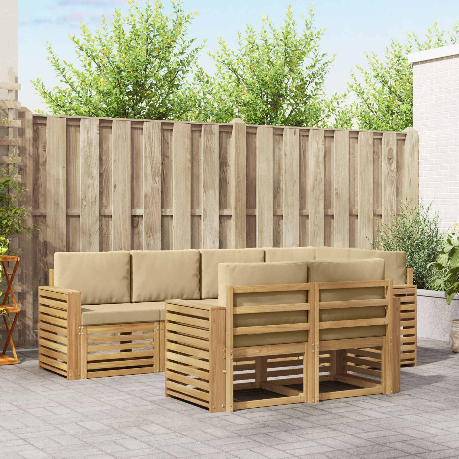 vidaXL Outdoor-Sofagarnitur 7 pcs Weiß und Beige 251 x 132,5 x 73 cm