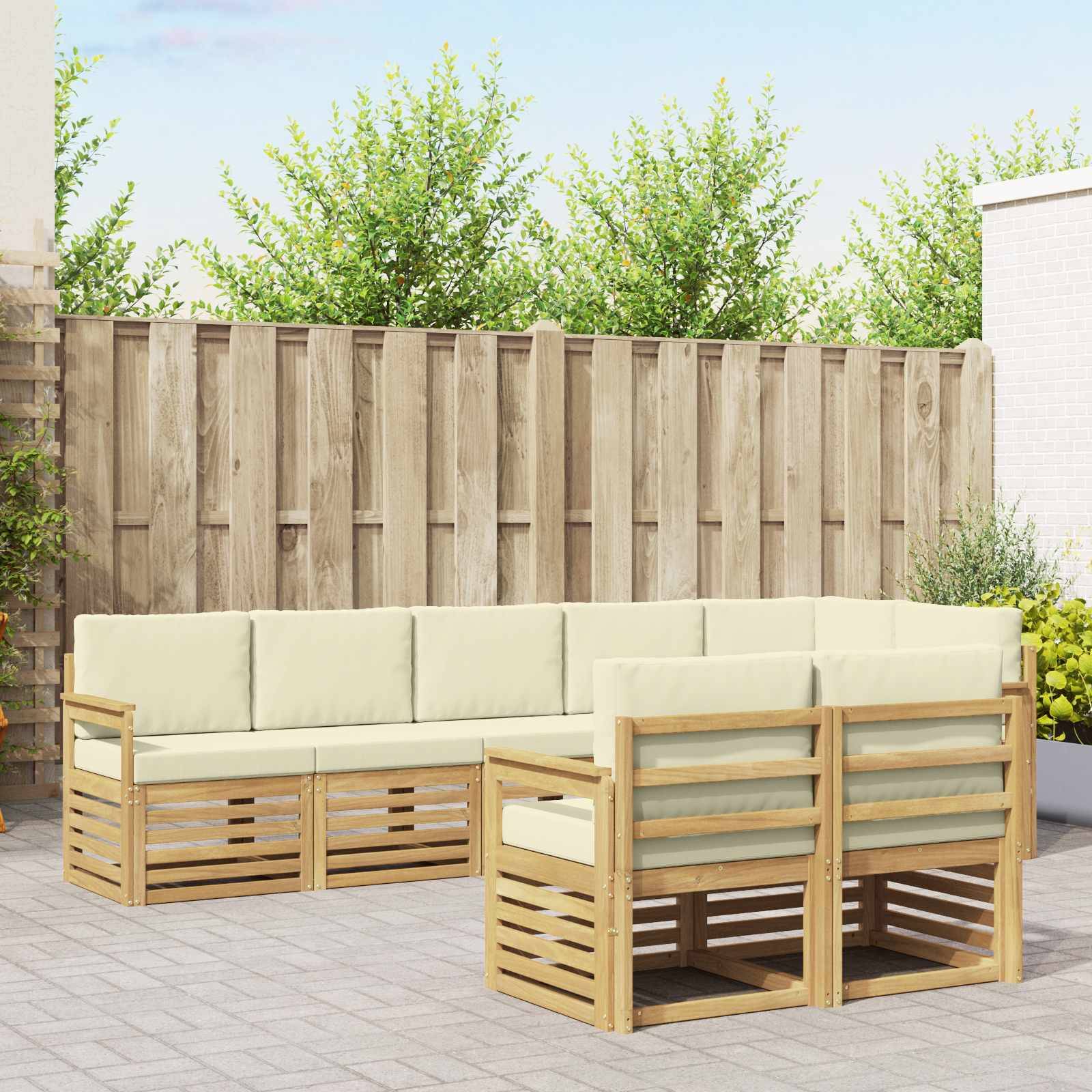 vidaXL Outdoor-Sofagarnitur 8 pcs Weiß und Creme 306 x 128,5 x 73 cm