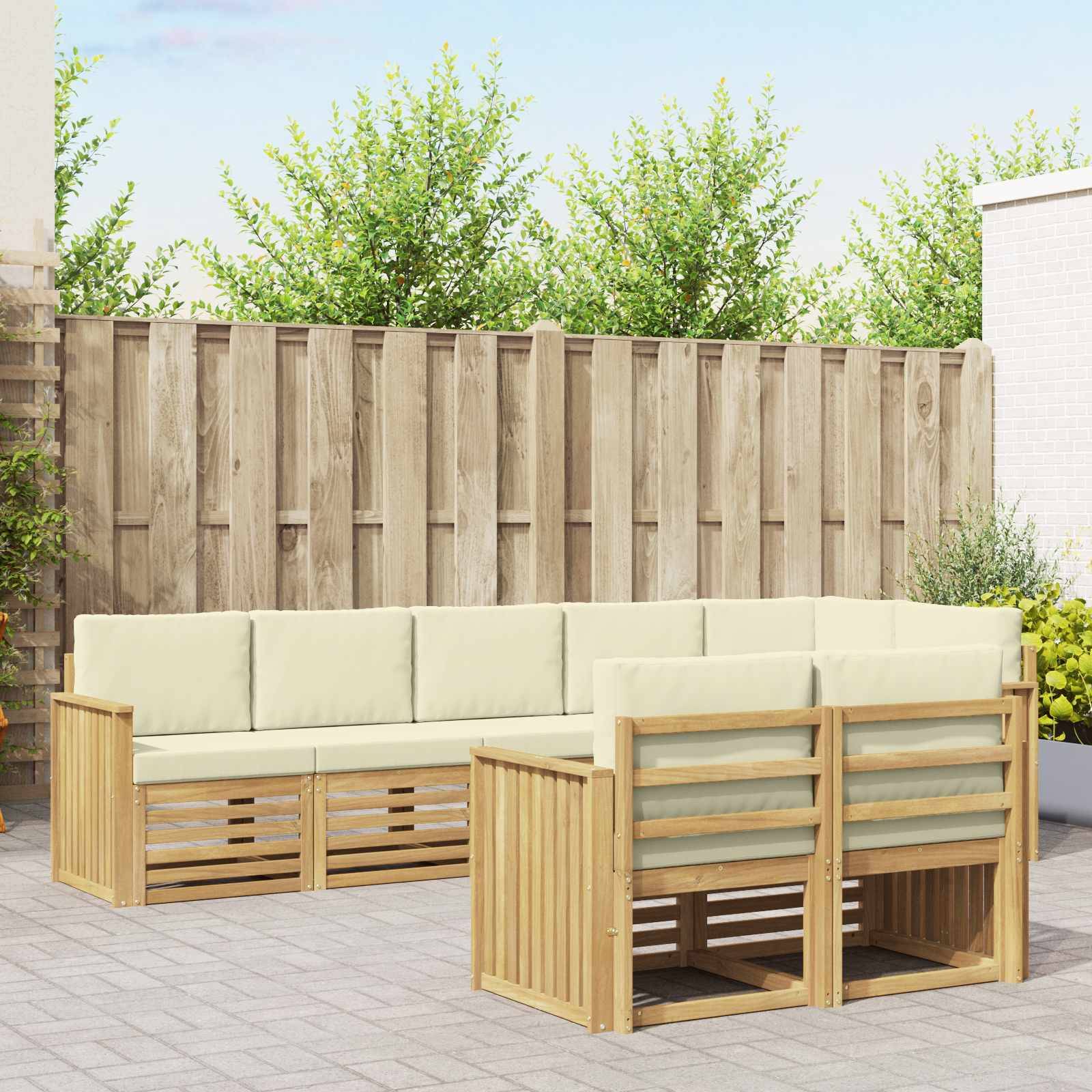 vidaXL Outdoor-Sofagarnitur 8 pcs Weiß und Creme 306 x 128,5 x 73 cm