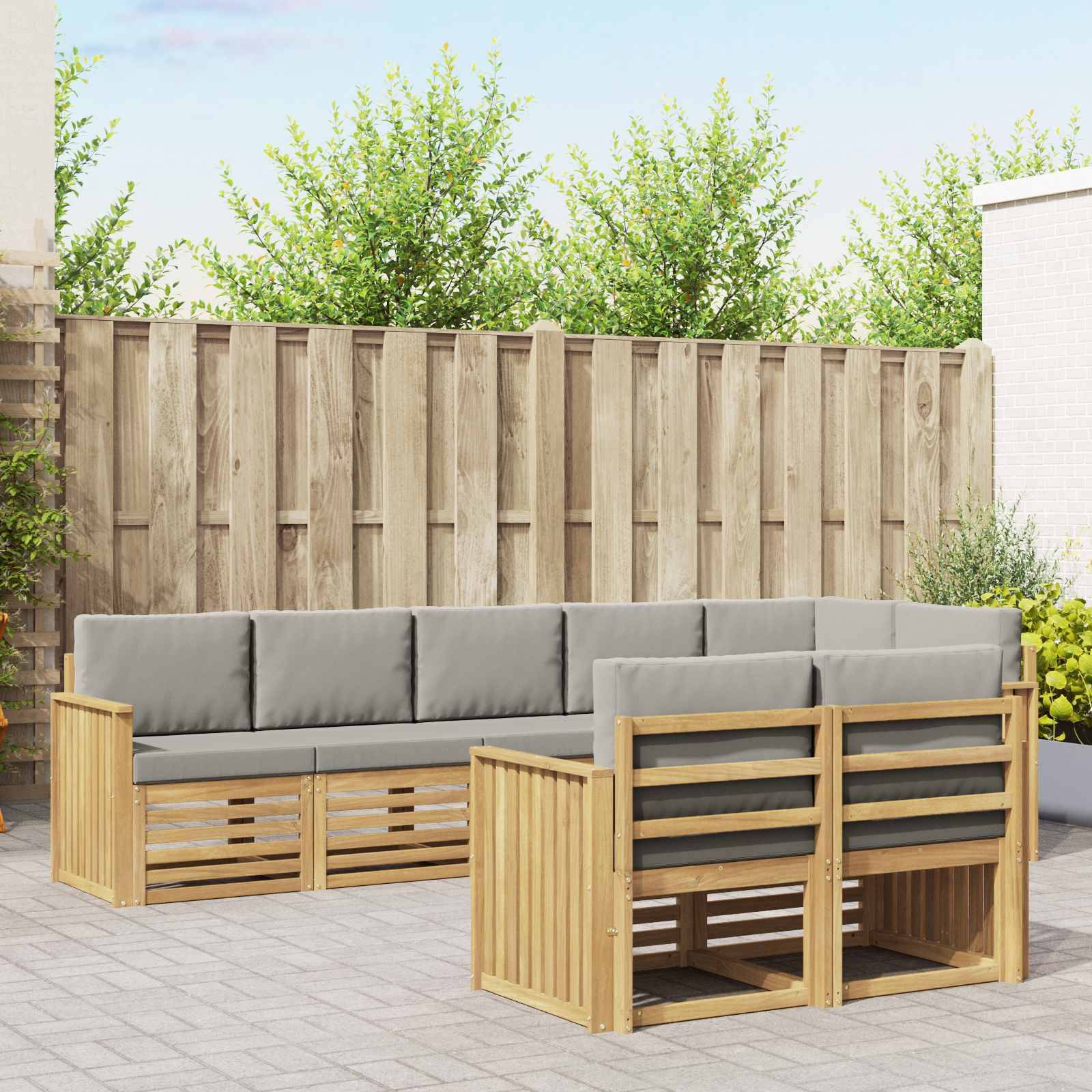 vidaXL Outdoor-Sofagarnitur 8 pcs Weiß und Hellgrau